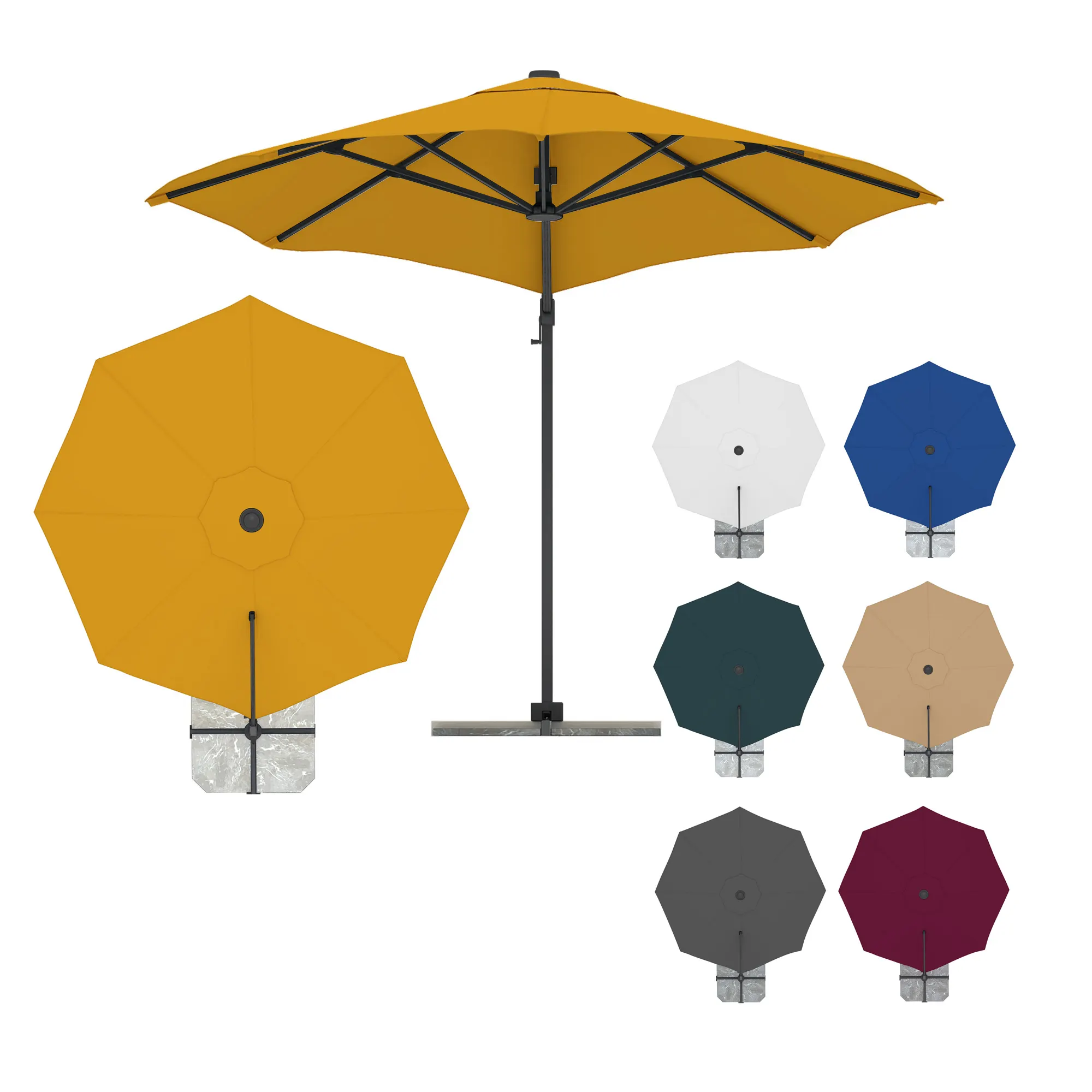 parapenda Ampelschirm | 3,5 m, rund, gelb | Gestell inkl. Standkreuz, anthrazit