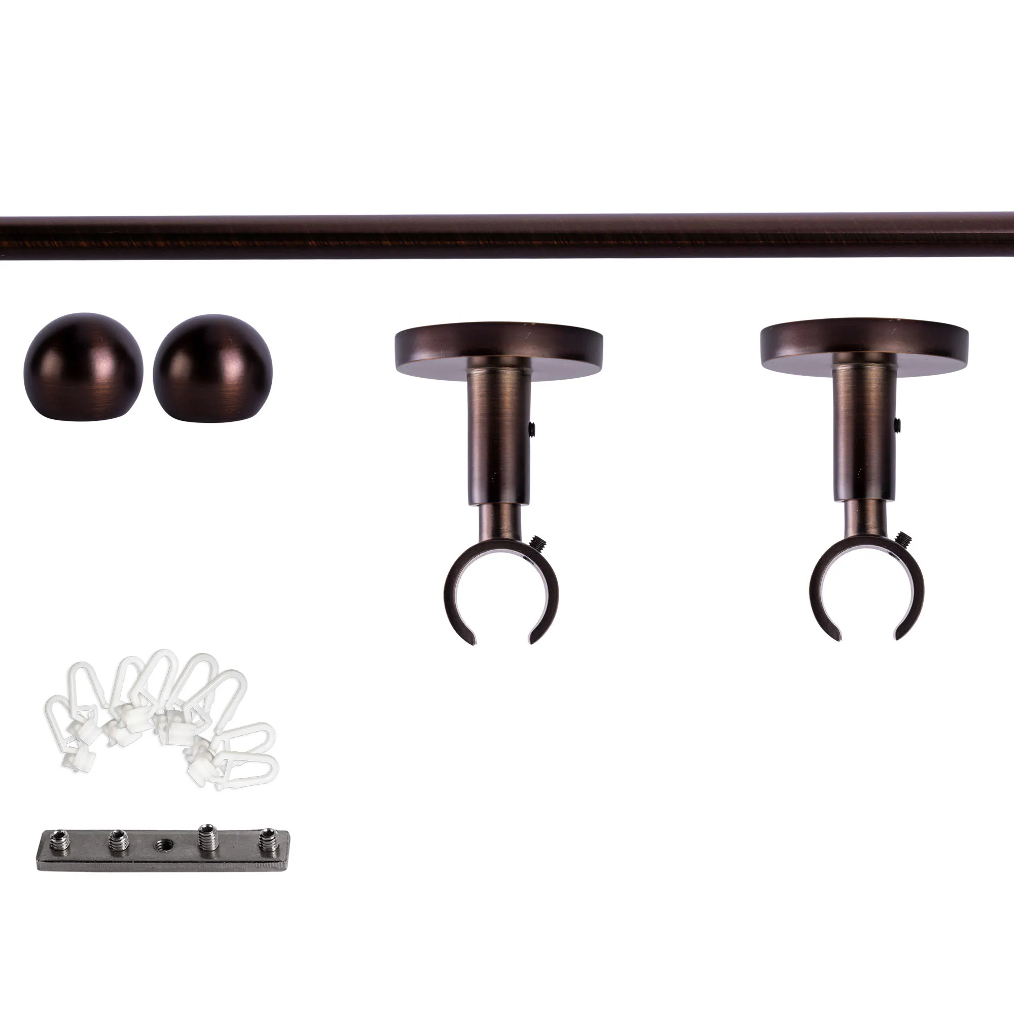 Set tringles à rideaux à rail intérieur | 1 rail, ⌀ 19 mm, 120 cm, rouge-bronze + Support plafond, Boule, Glisseur