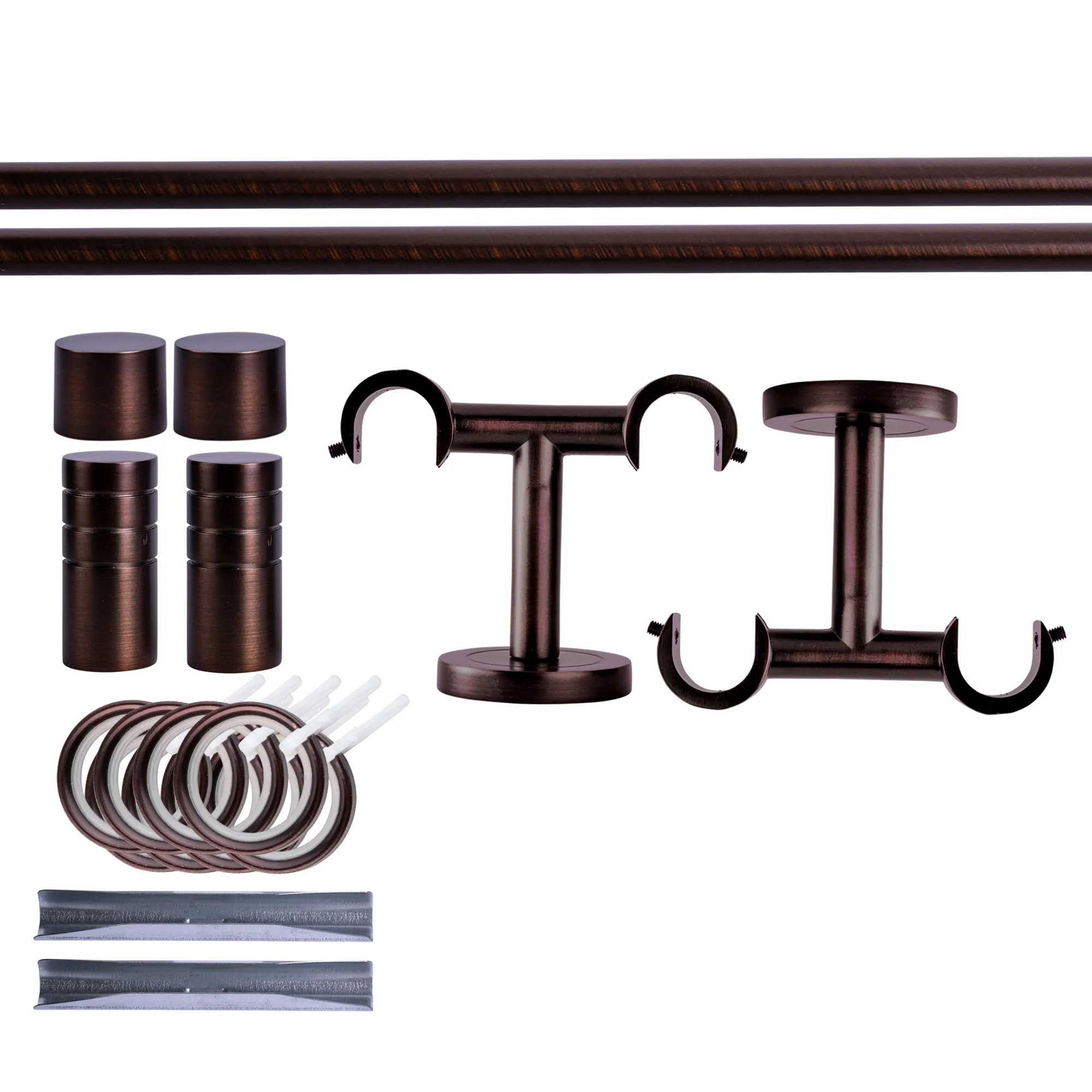 Zestaw karniszy | 2 szyny, ⌀ 19 mm, 120 cm, brązowo-czerwony + Uchwyt sufitowy, Końcówka żłobkowana, Pierścień