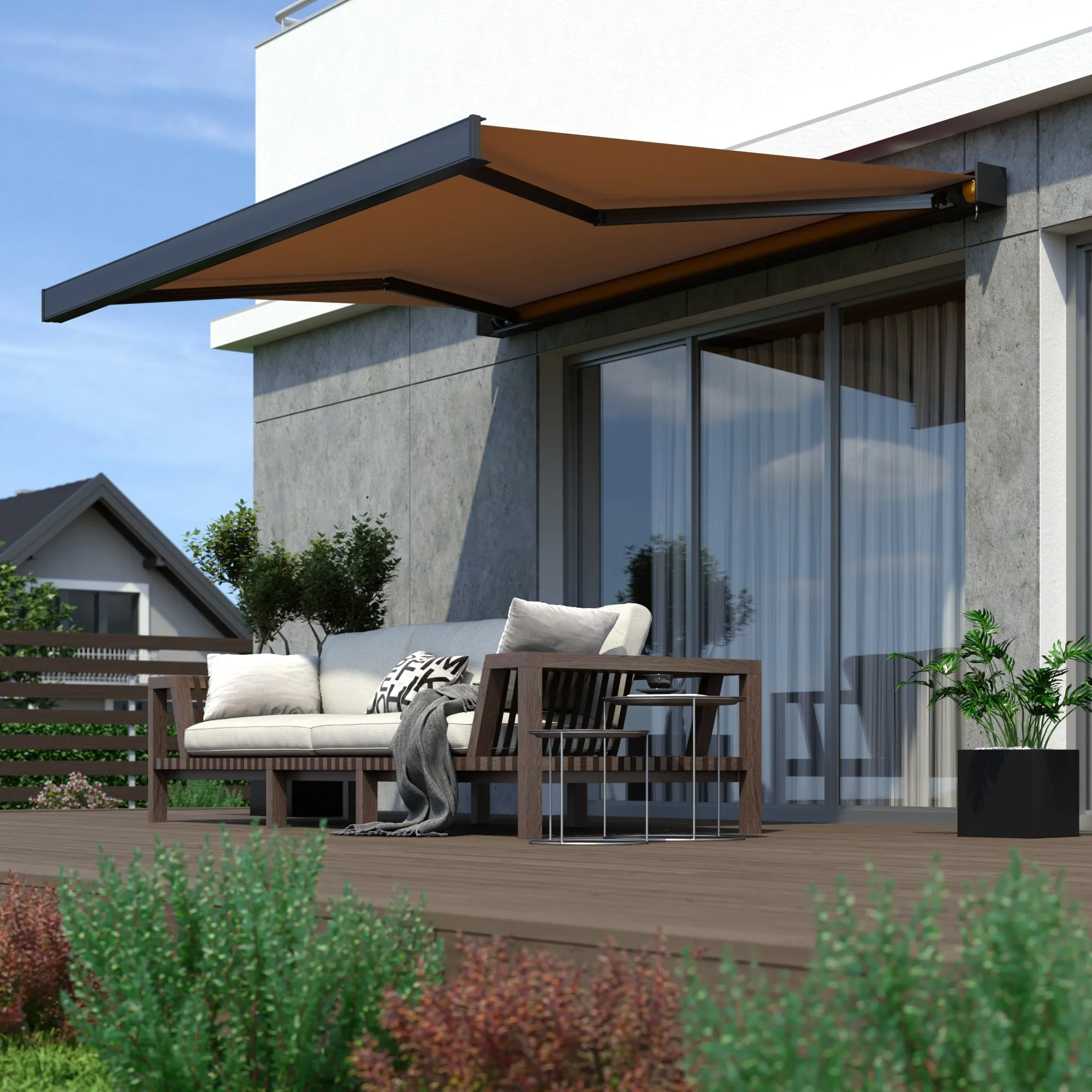 Kassettenmarkise Line | 4 x 3 m / Gestell: anthrazit matt / Stoff: Uni, gelb