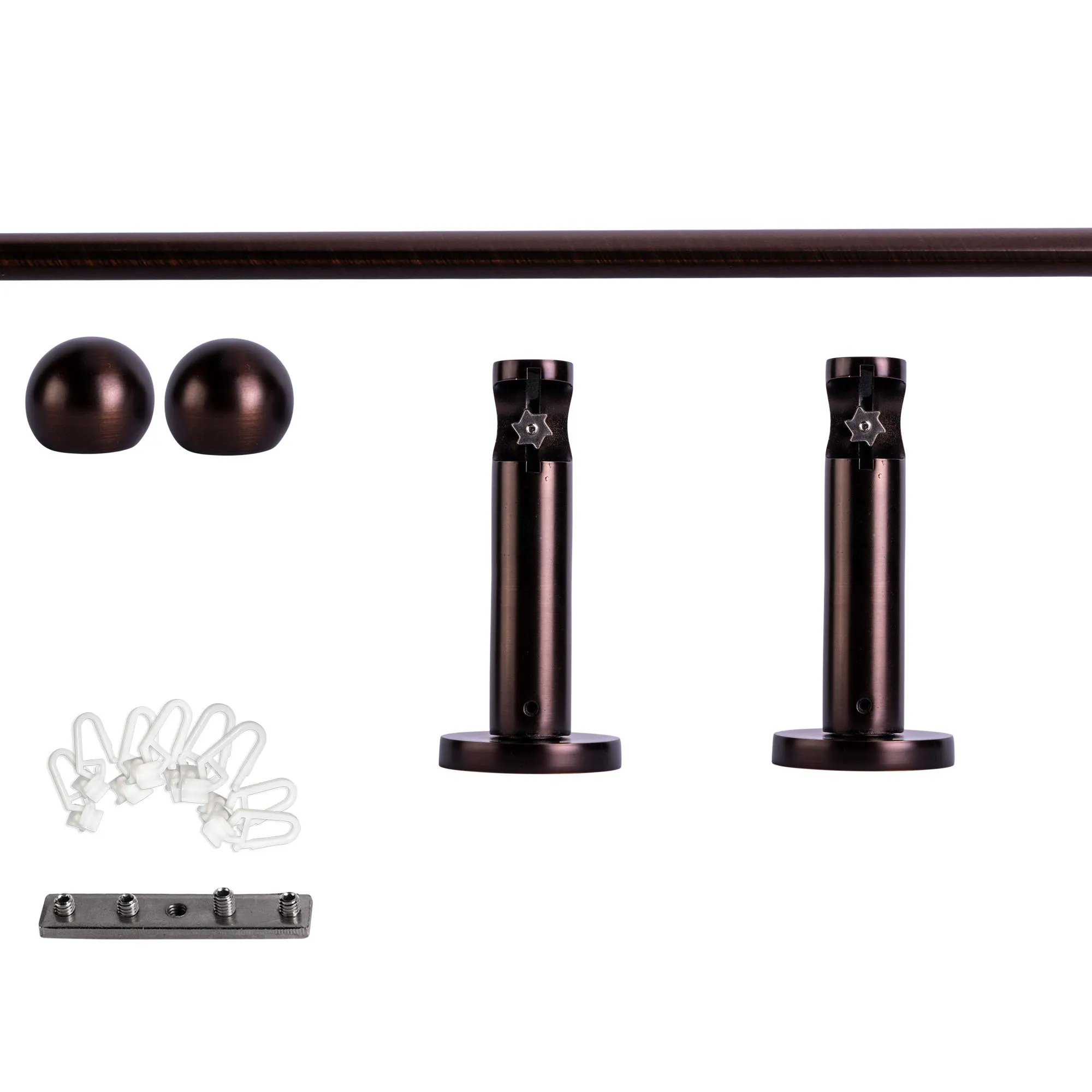Juego de Barra de Cortina con Guía Interior | 1 riel, ⌀ 19 mm, 120 cm, rojo y bronce + Pared, Bola, Deslizador