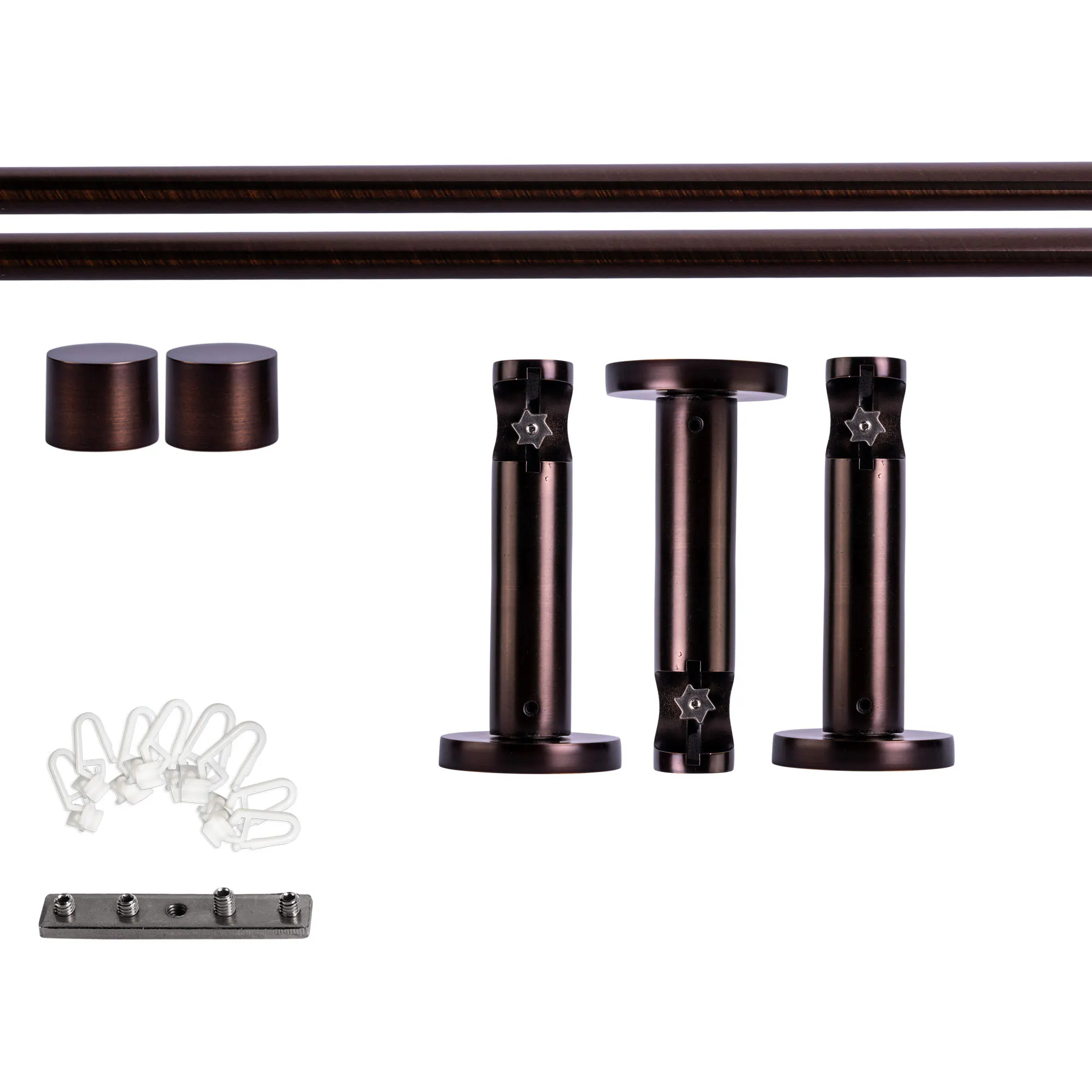Set tringles à rideaux à rail intérieur | 1 rail, ⌀ 19 mm, 240 cm, rouge-bronze + Support mural, Embout, Glisseur