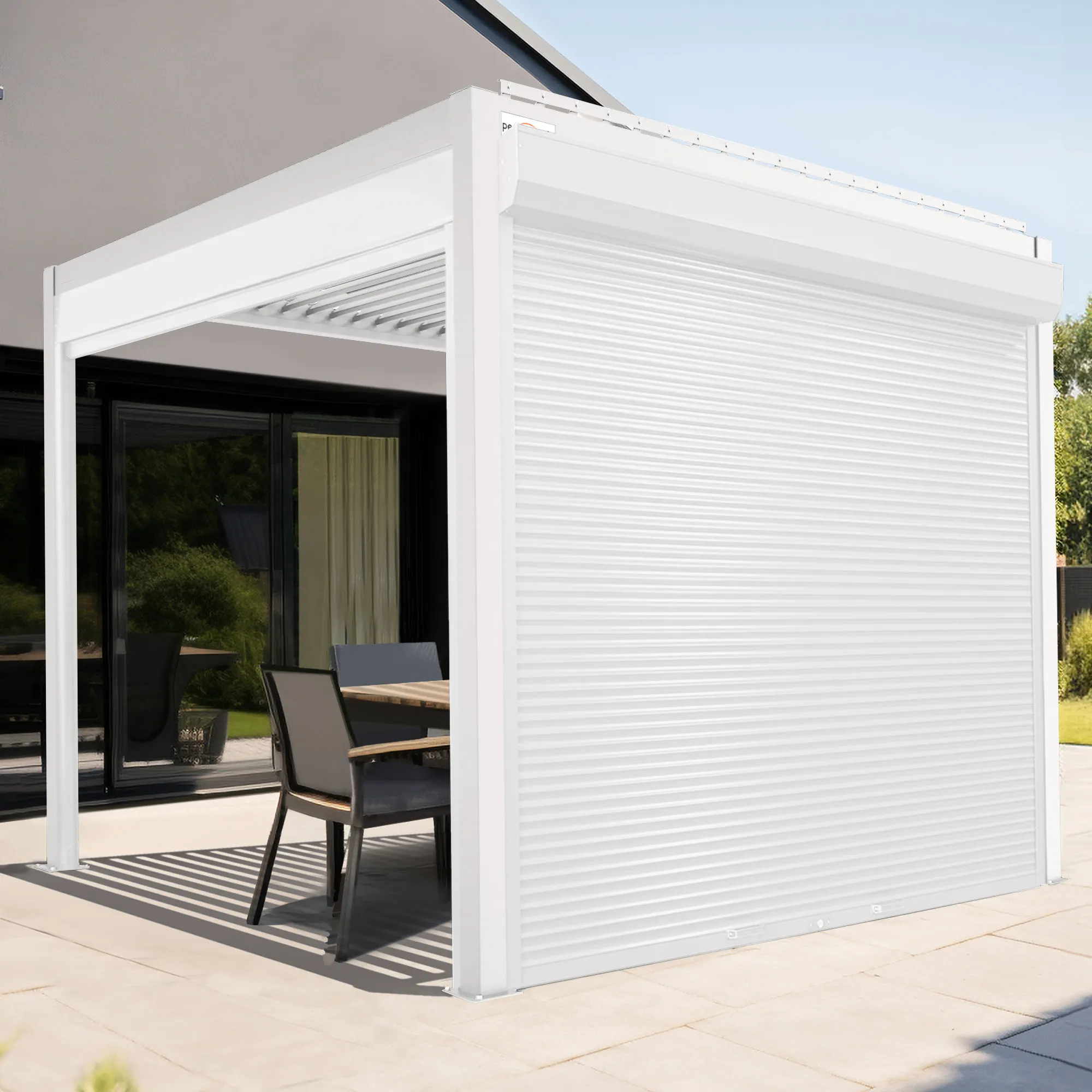 Rollladen für Pergola mit Lamellendach | Manuell, 3 m, weiß