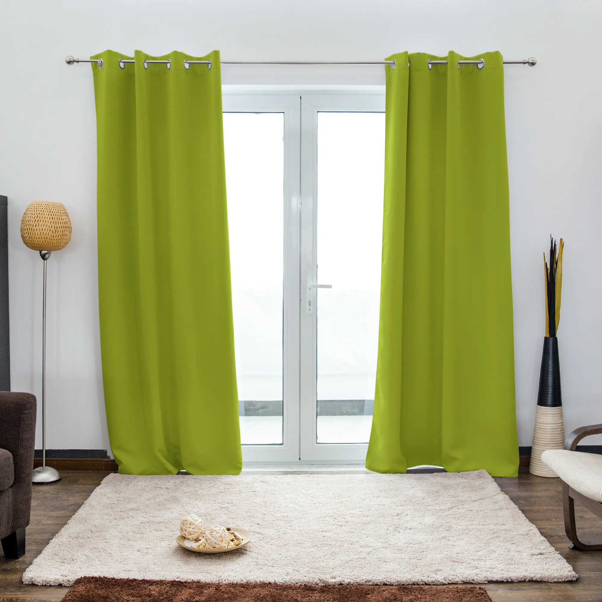 Cortina con Ojales AURORA | opaco, 140 x 245 cm, verde claro