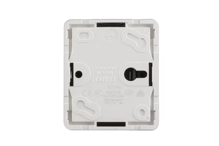 Retro di un interruttore a bilanciere con punti di fissaggio e connessioni elettriche