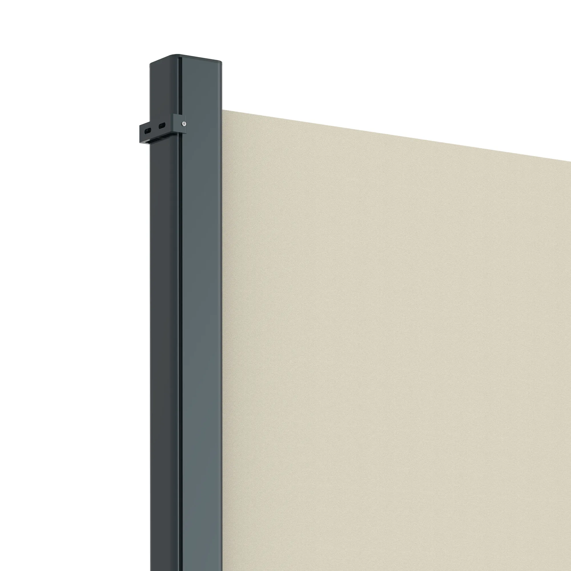 Tenda a caduta con involucro verticale e tessuto estraibile per protezione visiva e solare