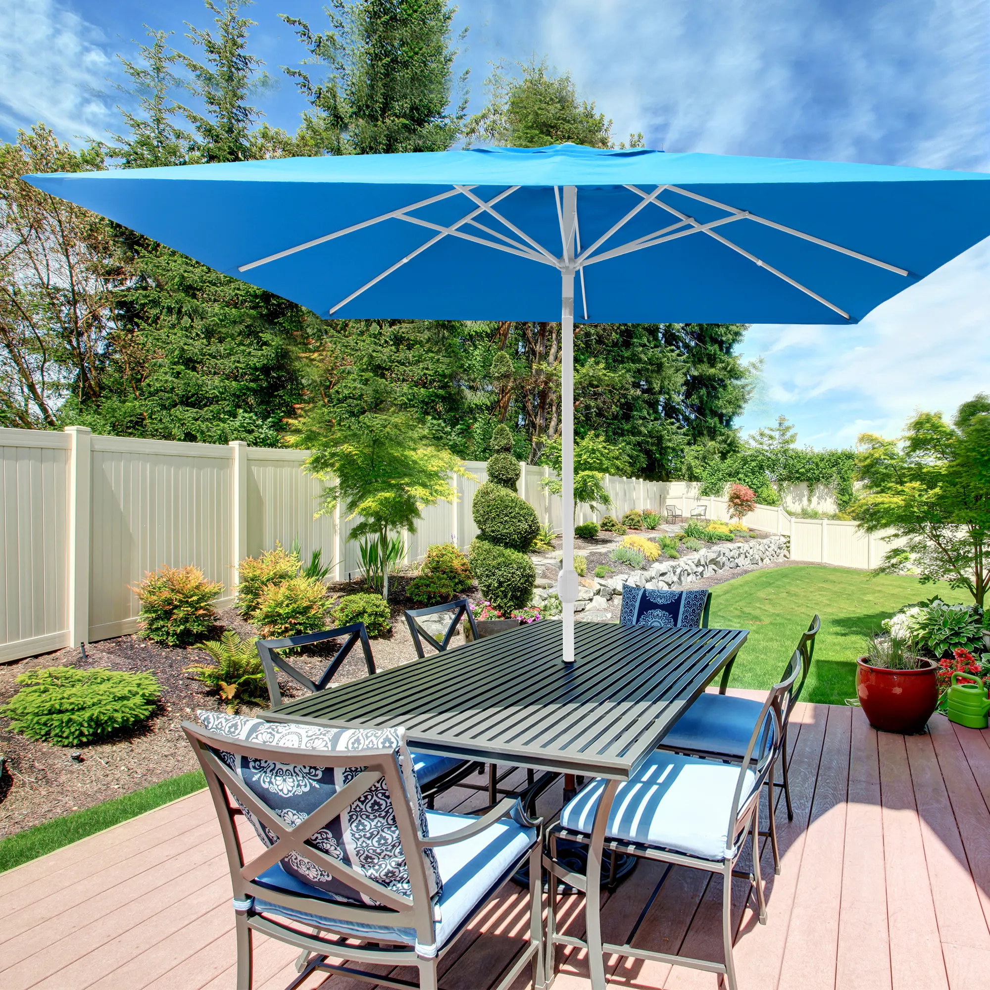 Parasol interpara carré | 3 x 3 m, bleu / armature : blanc