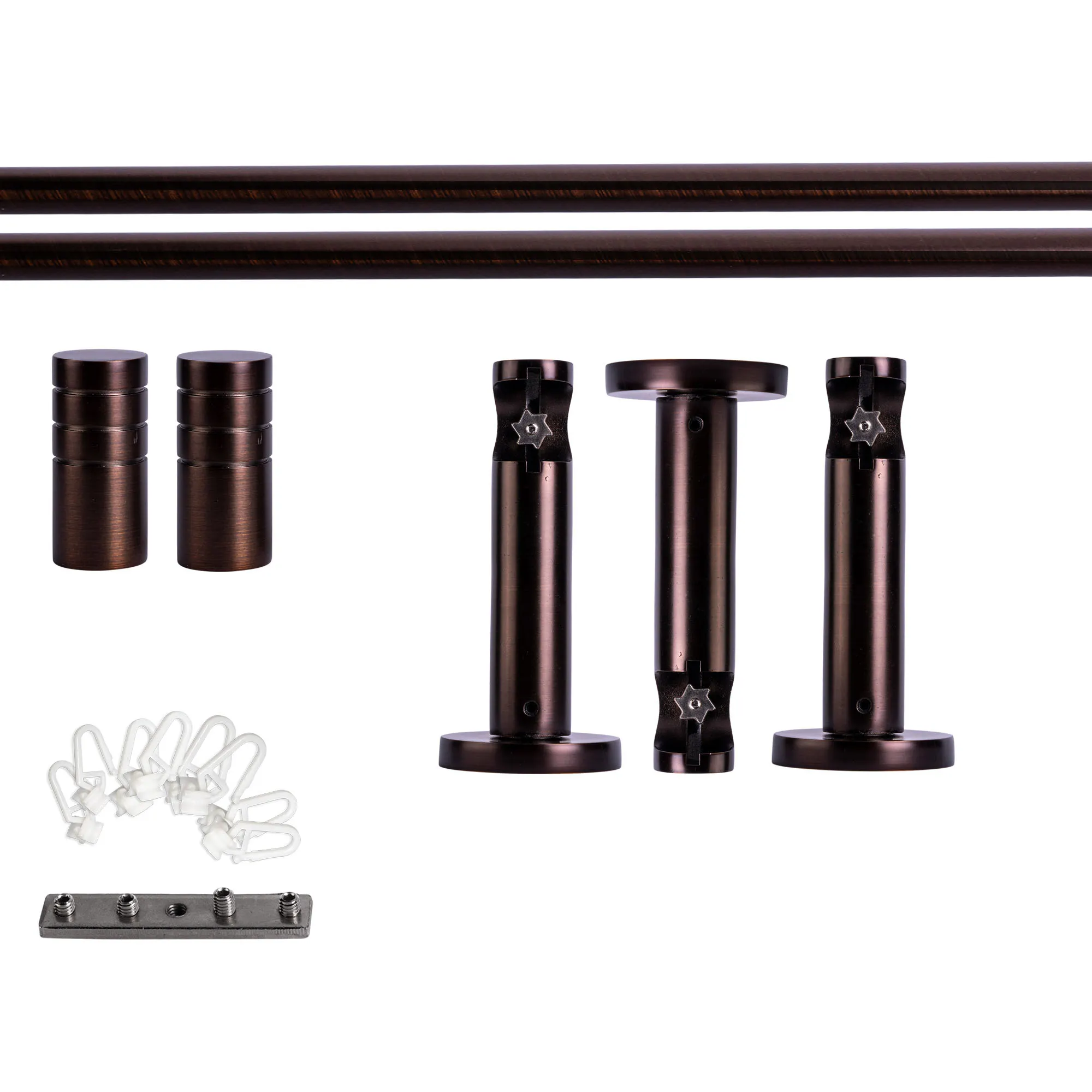 Zestaw karniszy z wewnętrzną szyną | 1 szyna, ⌀ 19 mm, 240 cm, brązowo-czerwony + Uchwyt ścienny, Końcówka żłobkowana, Ślizgacz