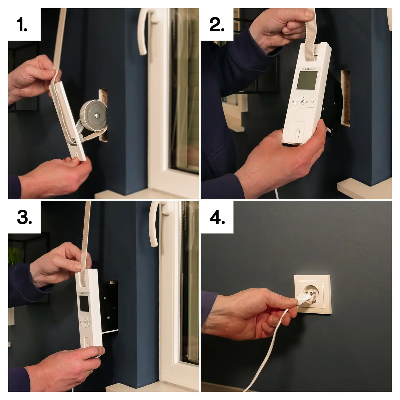 Installation eines elektrischen Gurtwicklers RolloTron classic an einem Fenster mit Stromanschluss