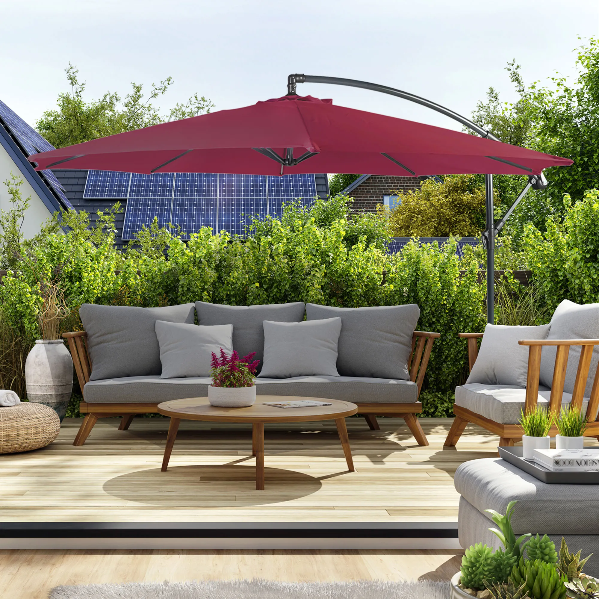 Parasol déporté parabanana | 3 m, rond, bordeaux