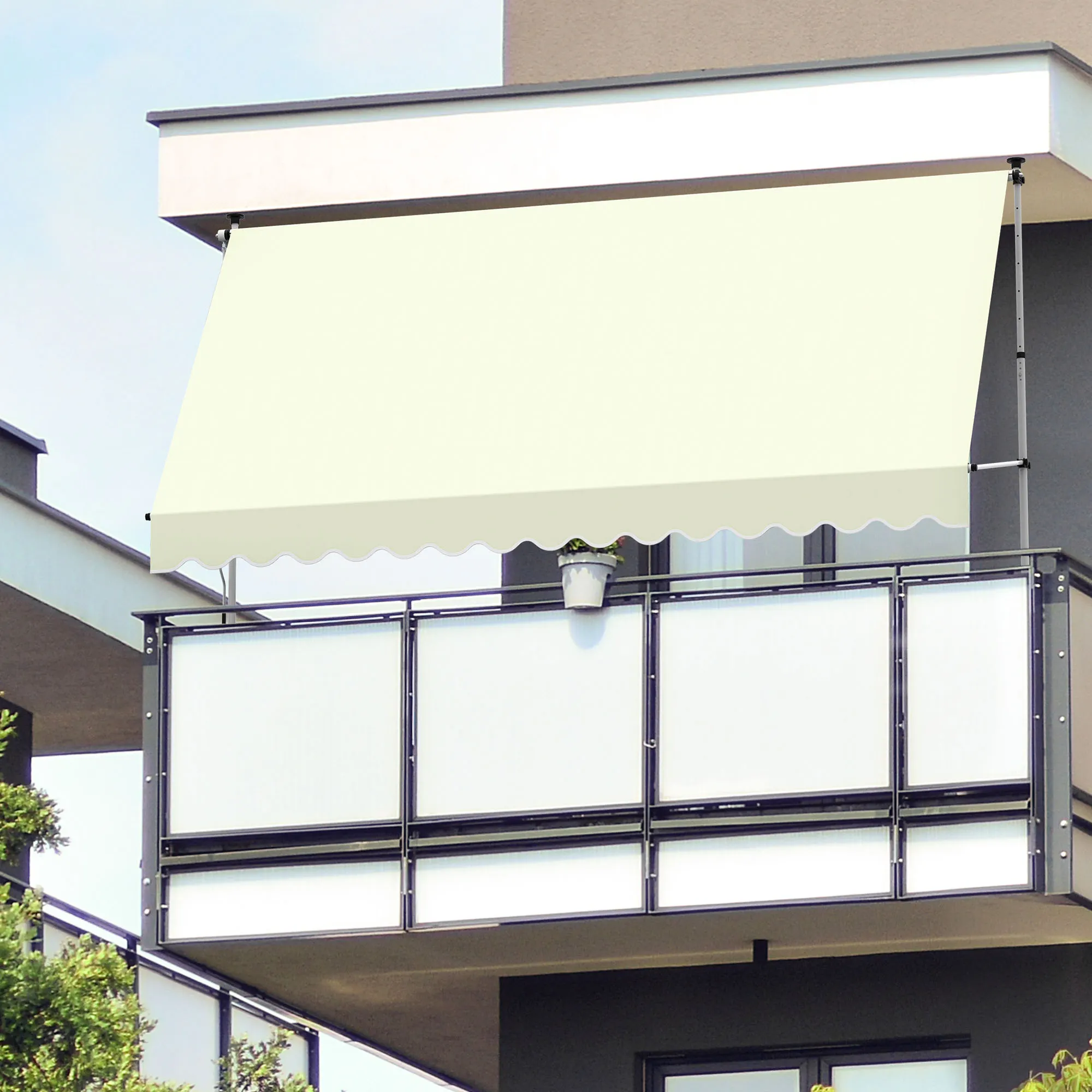 Markiza balkonowa JAM 2000 | 1,95 x 1,20 m / stelaż: biały / tkanina: jednokolorowa, kremowo-biały