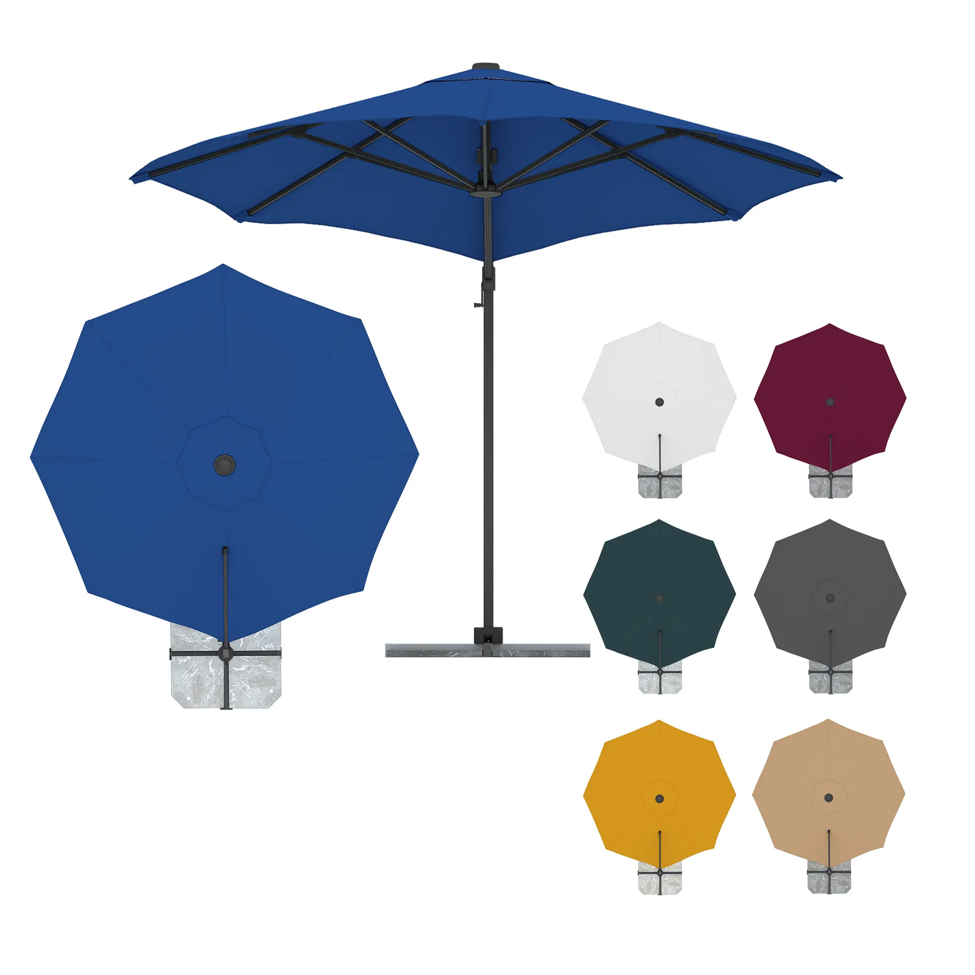 parapenda Ampelschirm | 3,5 m, rund, blau | Gestell inkl. Standkreuz, anthrazit