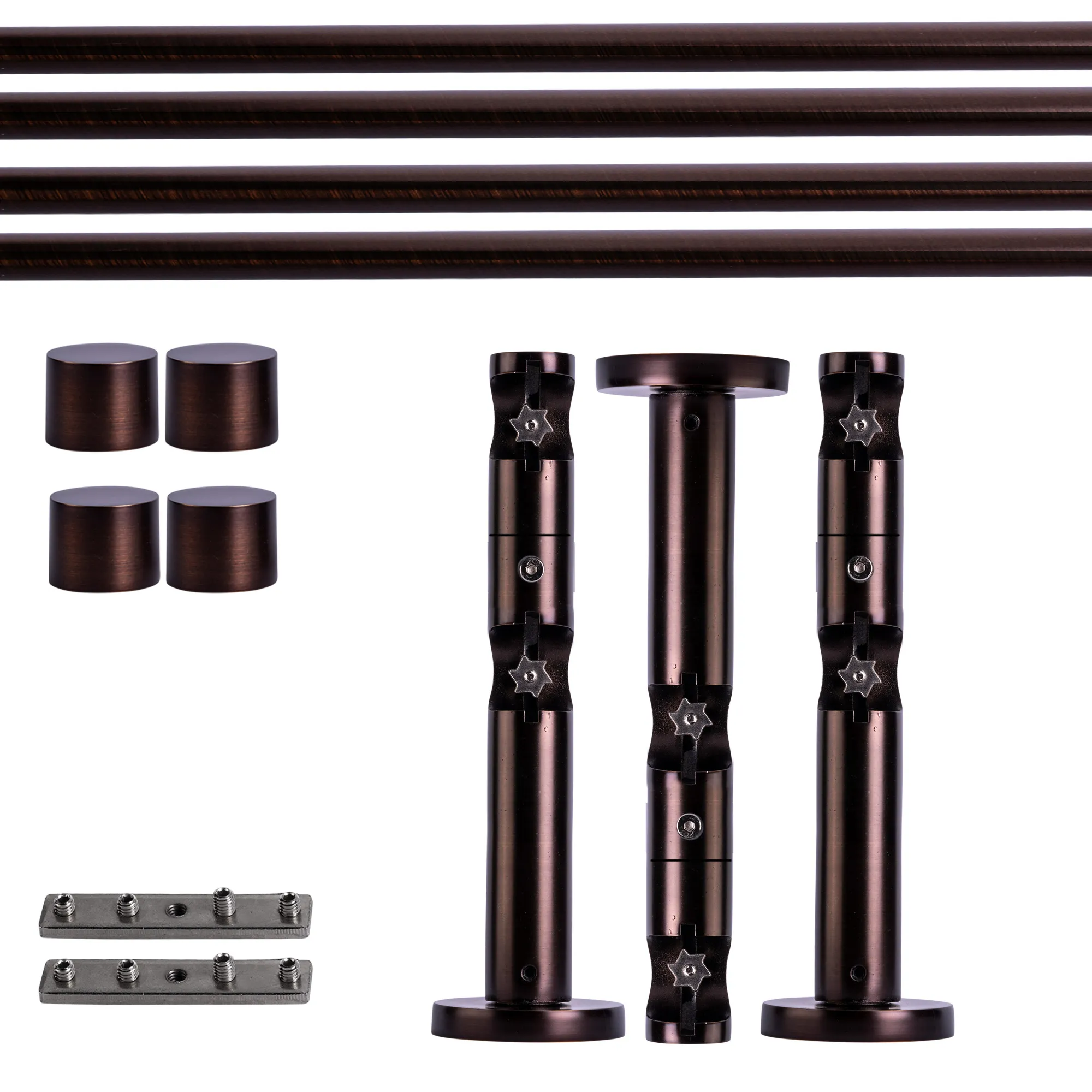 Set tringles à rideaux à rail intérieur | 2 rails, ⌀ 19 mm, 240 cm, rouge-bronze + Support mural, Embout