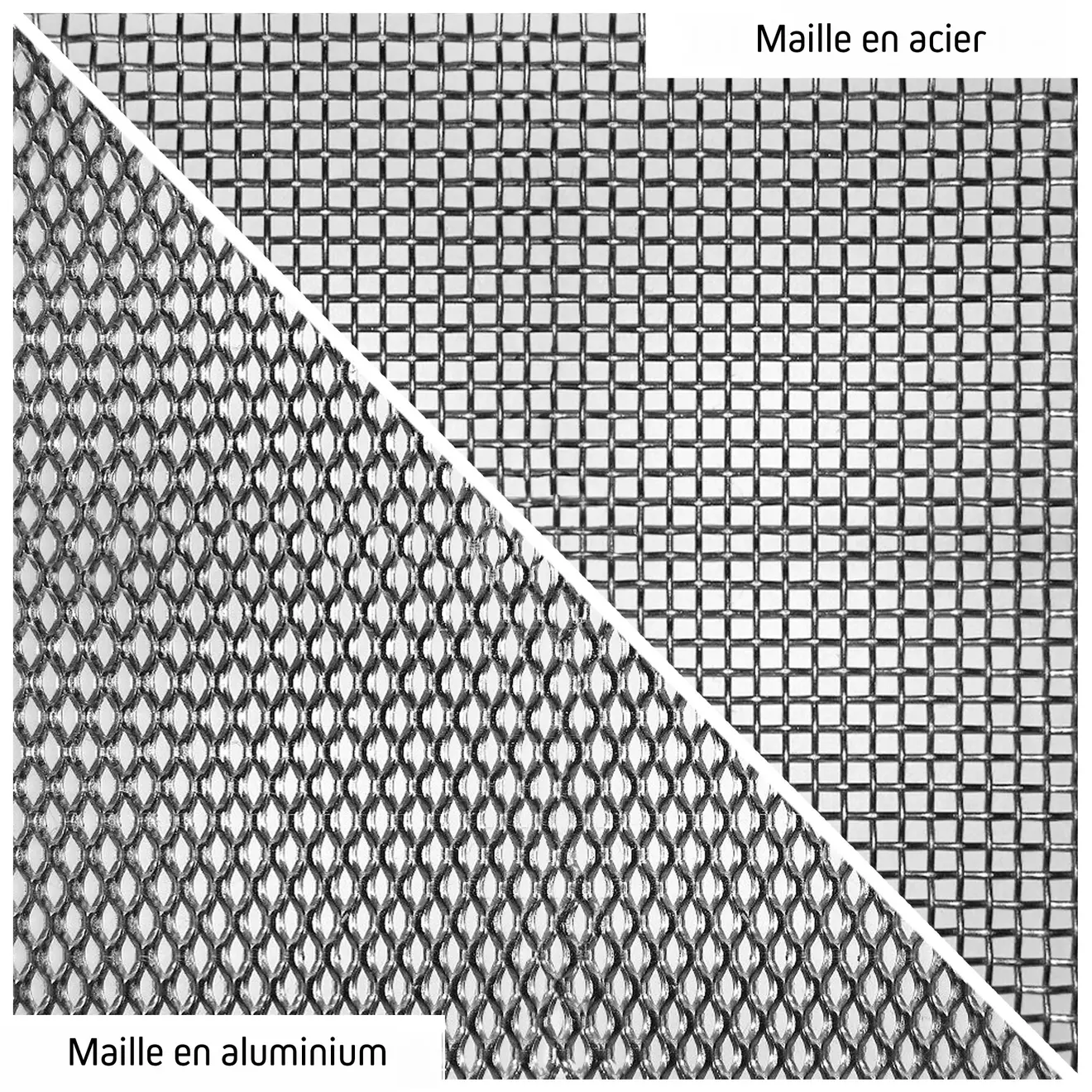 Comparaison diagonale entre tissu en acier inoxydable et tissu en aluminium