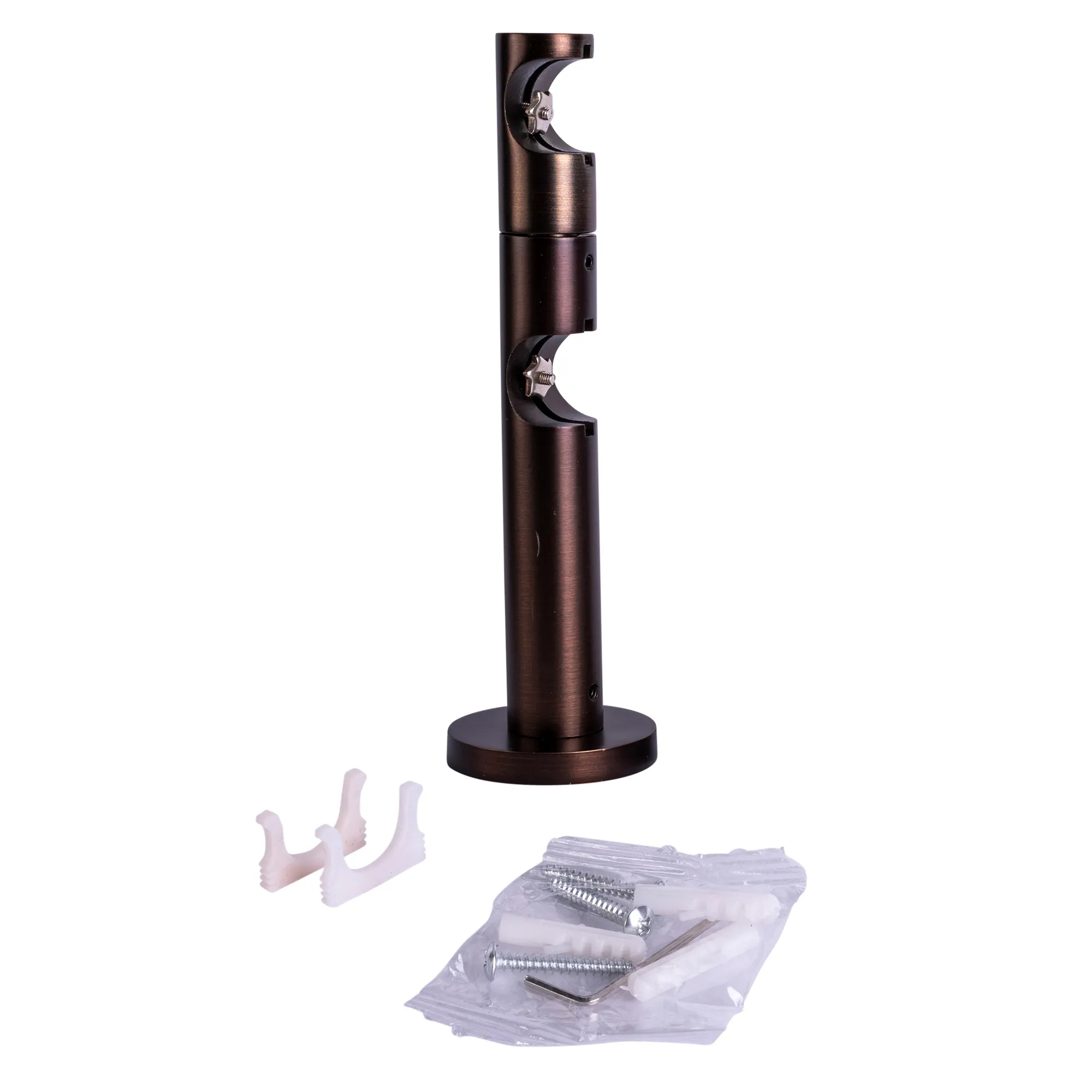 Wandhalter für Gardinenstange / Gardinenstange mit Innenlauf | ⌀19 mm, rot-bronze gebürstet, 2-läufig