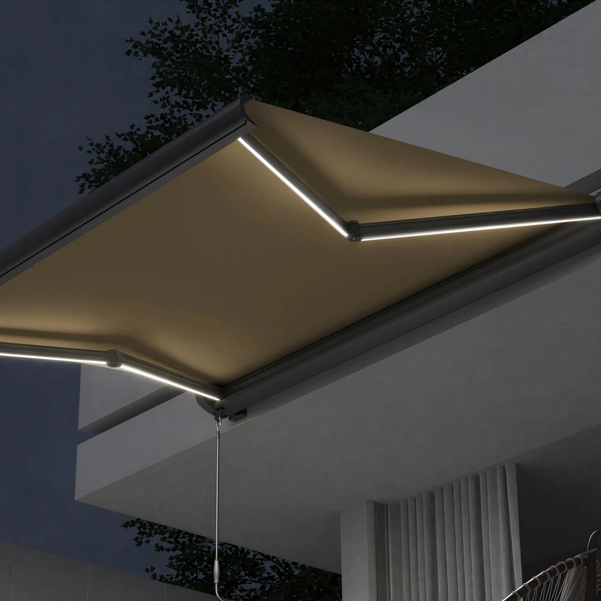 Markiza w kasecie Curve LED | 3,5 x 3 m, antracytowy, tkanina: toffee, gładka