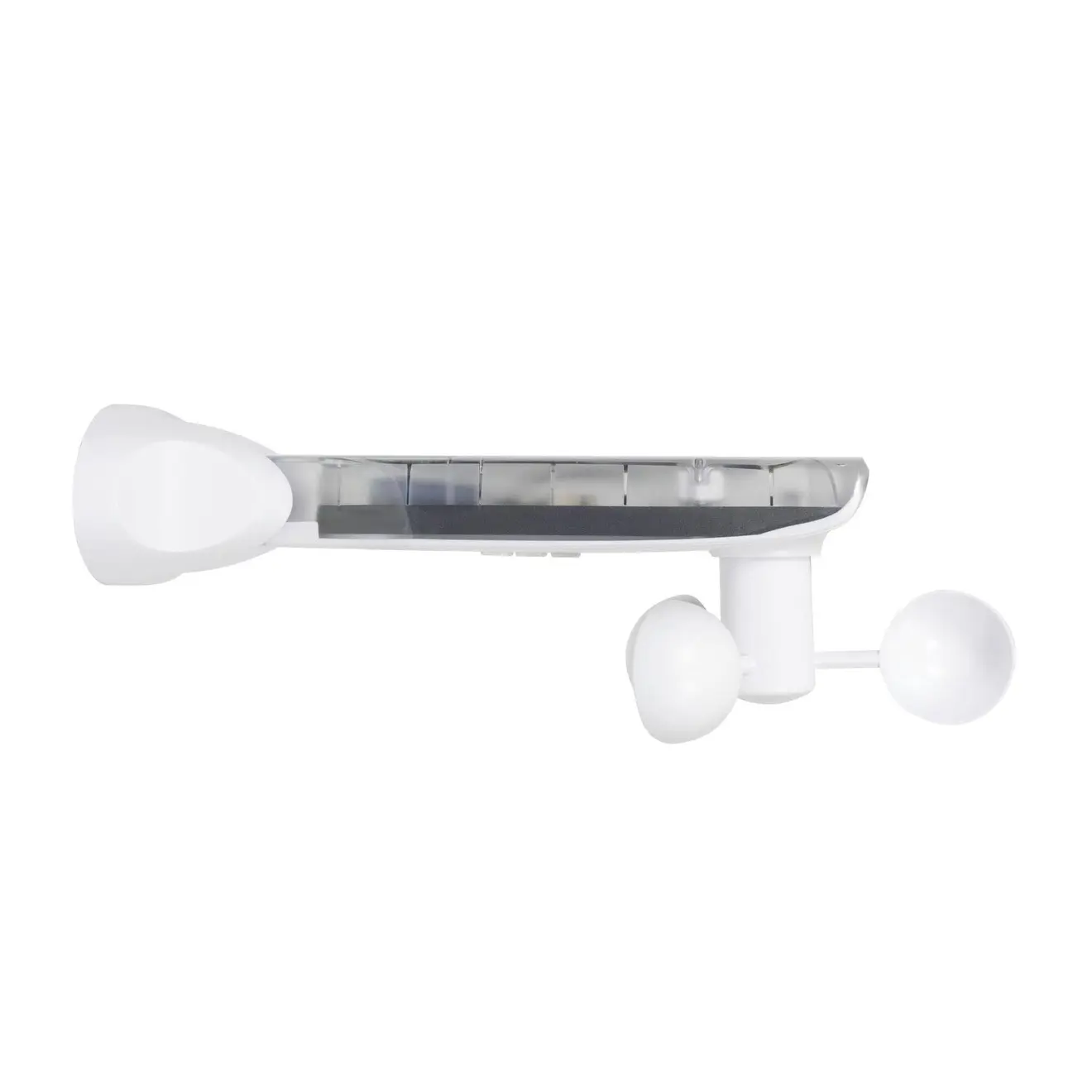 Sonnen- und Windsensor mit Rotor und Solarpanel, seitliche Ansicht