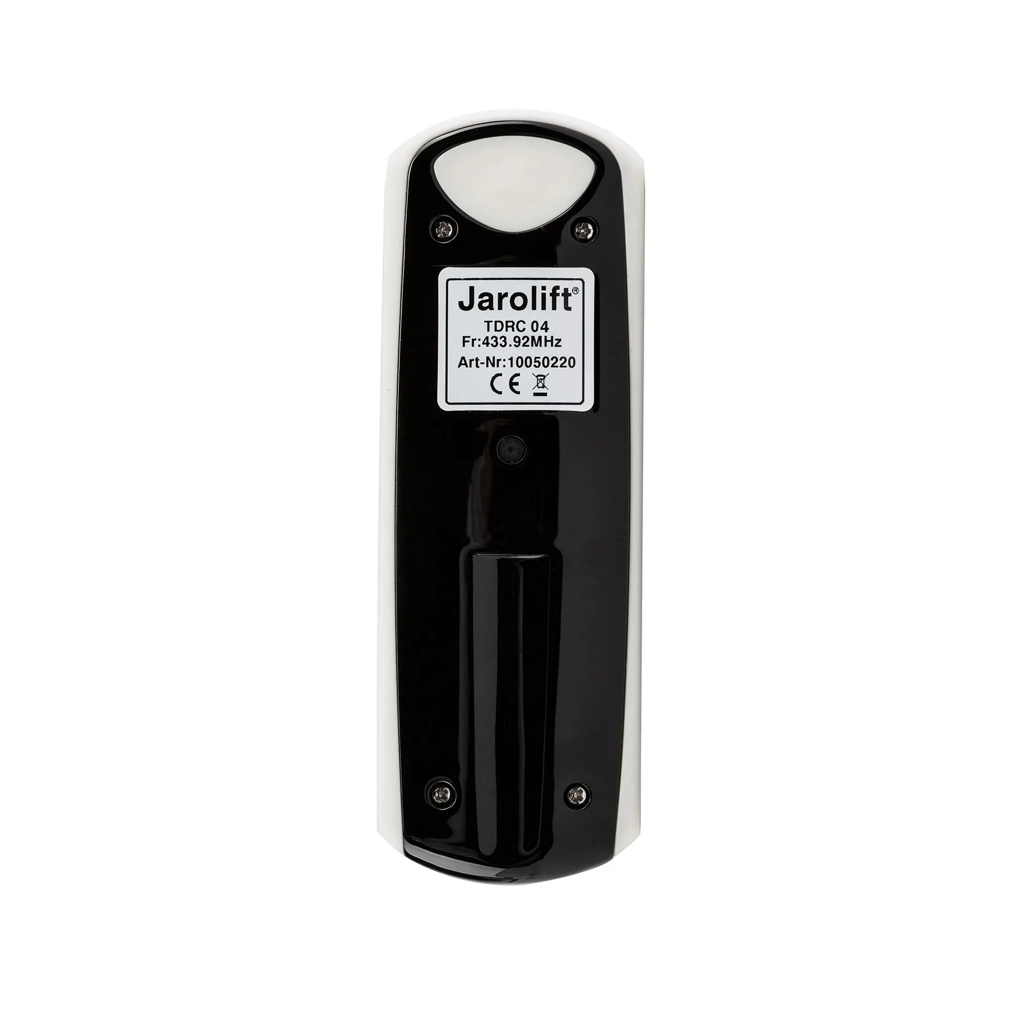 Retro di un telecomando TDRC con etichetta e viti