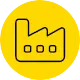 Symbol eines Fabrikgebäudes in einem Kreis, das auf Herstellung hinweist