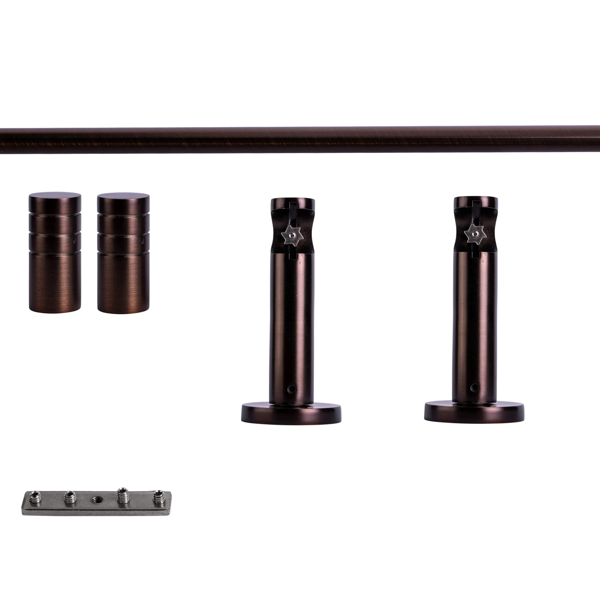 Zestaw karniszy z wewnętrzną szyną | 1 szyna, ⌀ 19 mm, 120 cm, brązowo-czerwony + Uchwyt ścienny, Końcówka żłobkowana