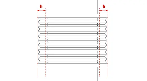 Diagramm eines Plissees mit Markierungen zum Kürzen und Abmessen