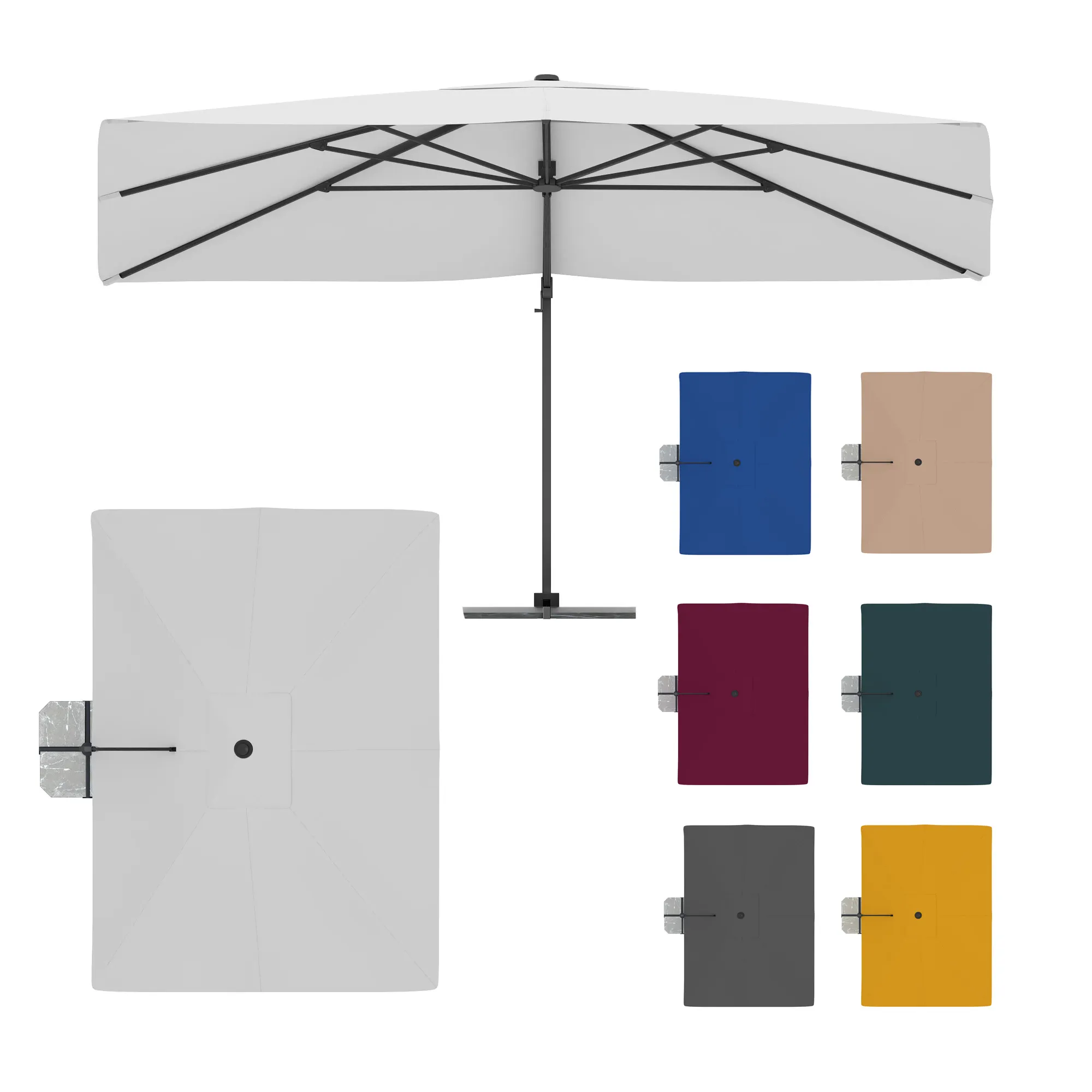 Parasol na wysięgniku parapenda | 4 x 3 m, prostokątny, biały | stelaż ze wspornikiem krzyżowym, antracytowy