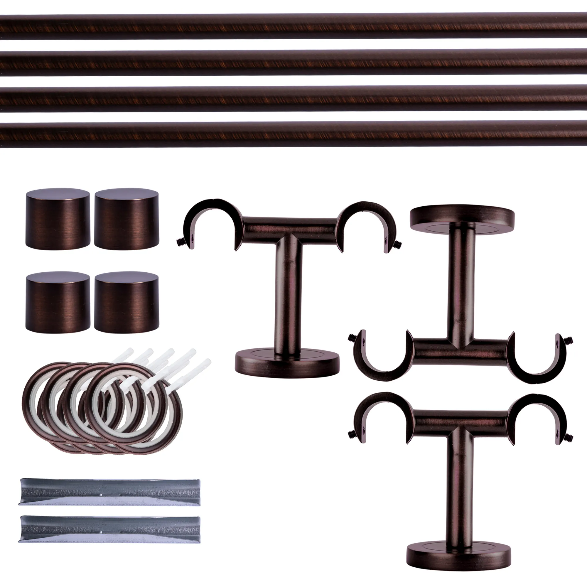 Zestaw karniszy | 2 szyny, ⌀ 19 mm, 240 cm, brązowo-czerwony + Uchwyt sufitowy, Końcówka, Pierścień