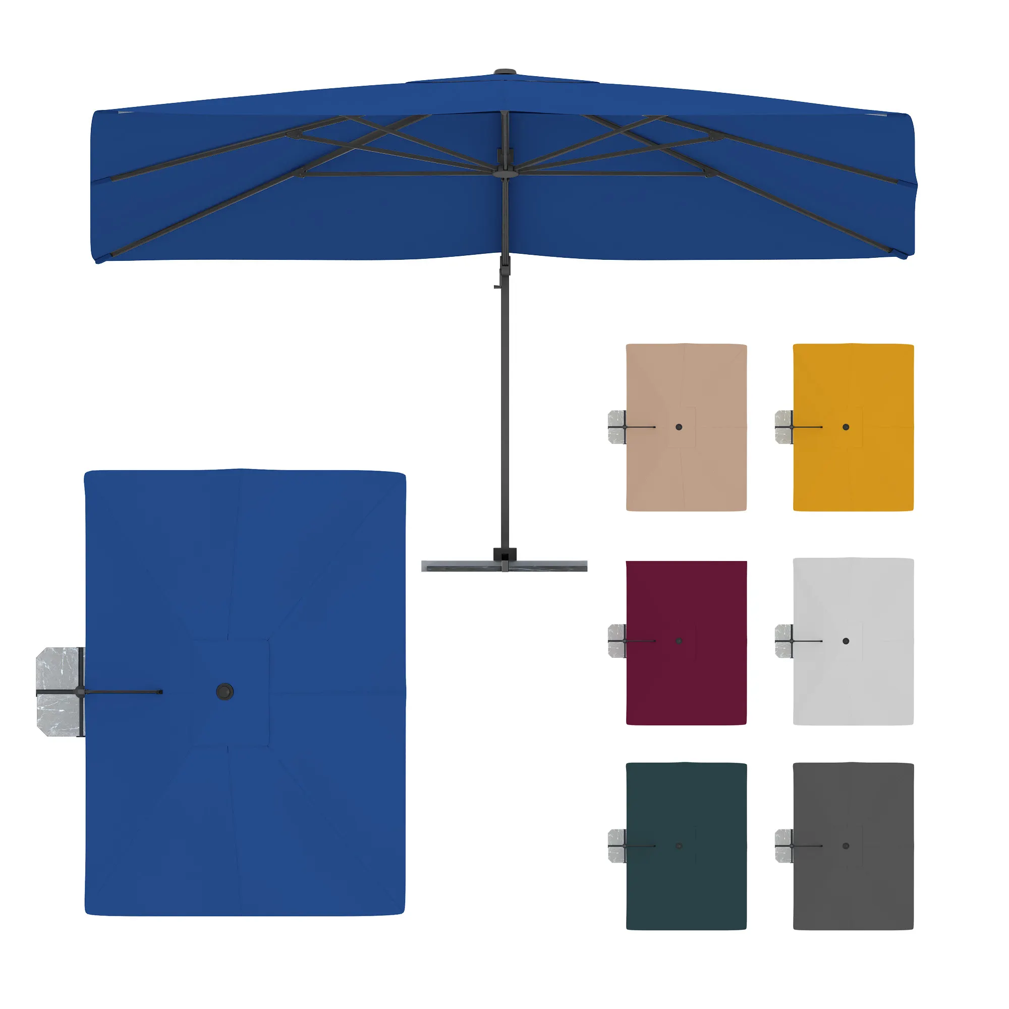 Parasol na wysięgniku parapenda | 4 x 3 m, prostokątny, niebieski | stelaż ze wspornikiem krzyżowym, antracytowy