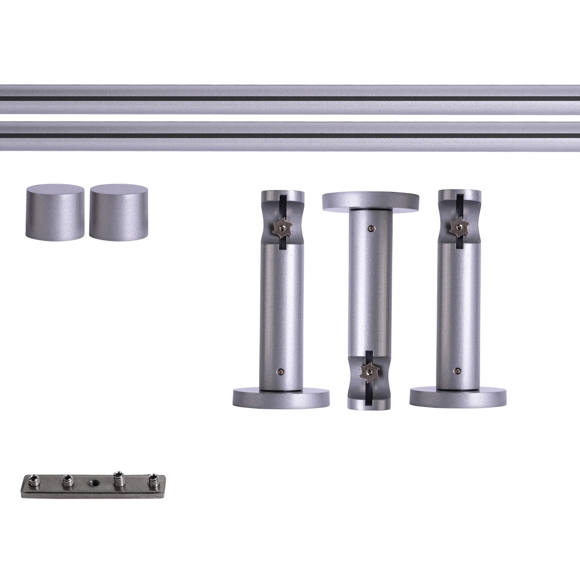 Set tringles à rideaux à rail intérieur | 1 rail, ⌀ 19 mm, 280 cm, argenté + Support mural, Embout
