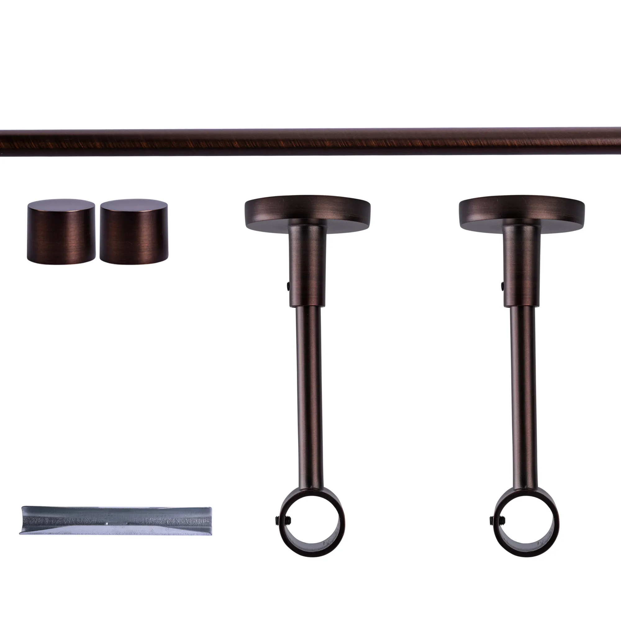 Zestaw karniszy | 1 szyna, ⌀ 19 mm, 160 cm, brązowo-czerwony + Uchwyt sufitowy, Końcówka