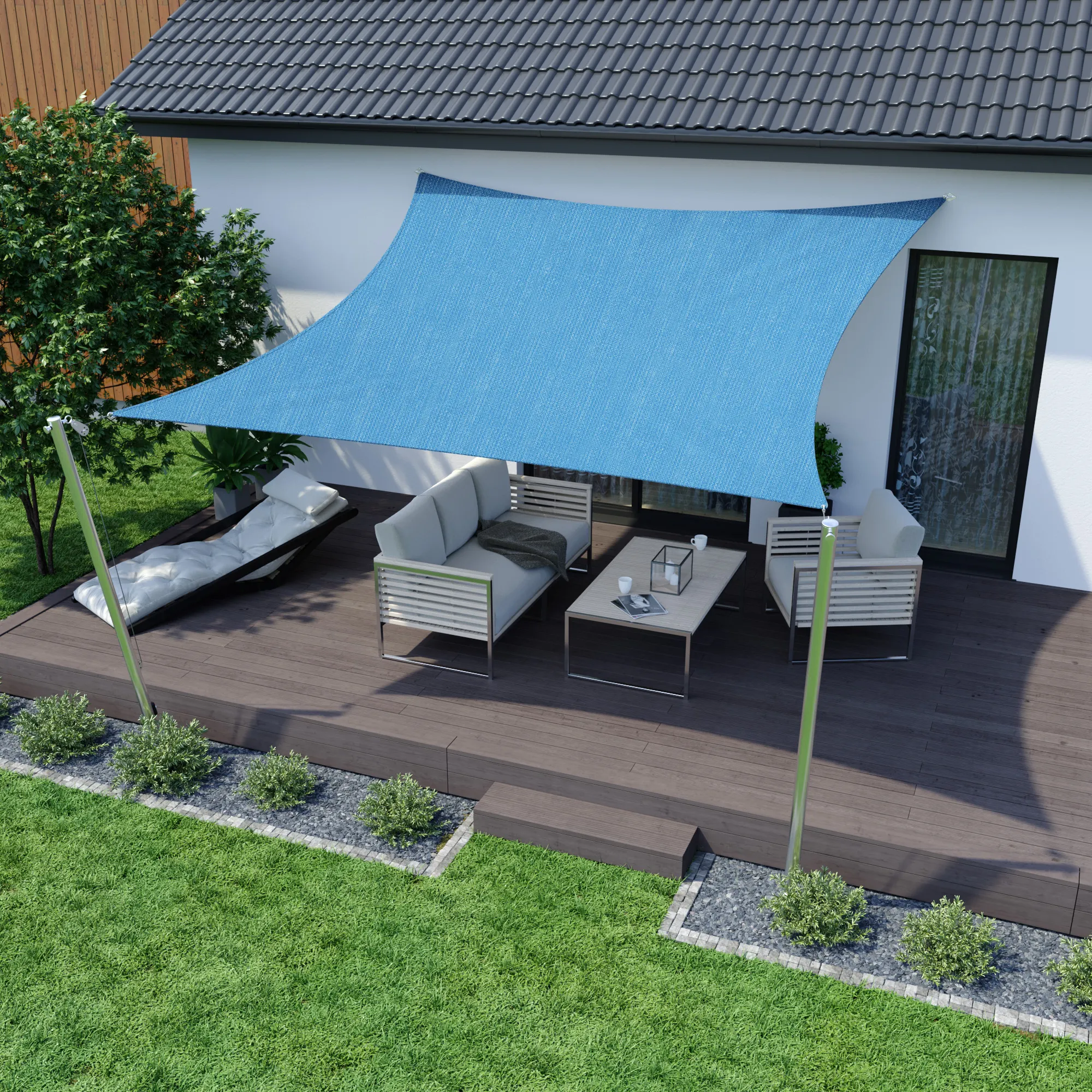 Sonnensegel - HDPE / atmungsaktiv | 3,6 x 3,6 m, quadratisch, azurblau