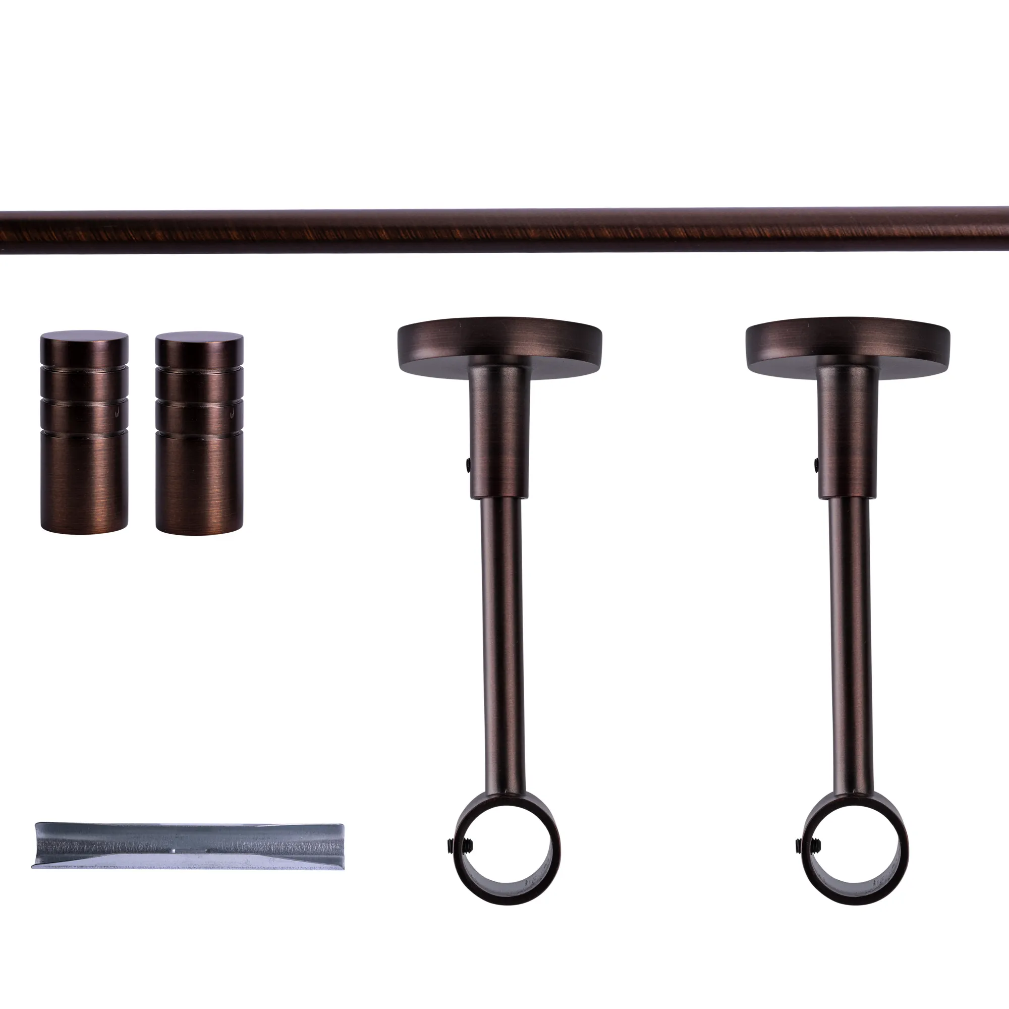 Zestaw karniszy | 1 szyna, ⌀ 19 mm, 120 cm, brązowo-czerwony + Uchwyt sufitowy, Końcówka żłobkowana