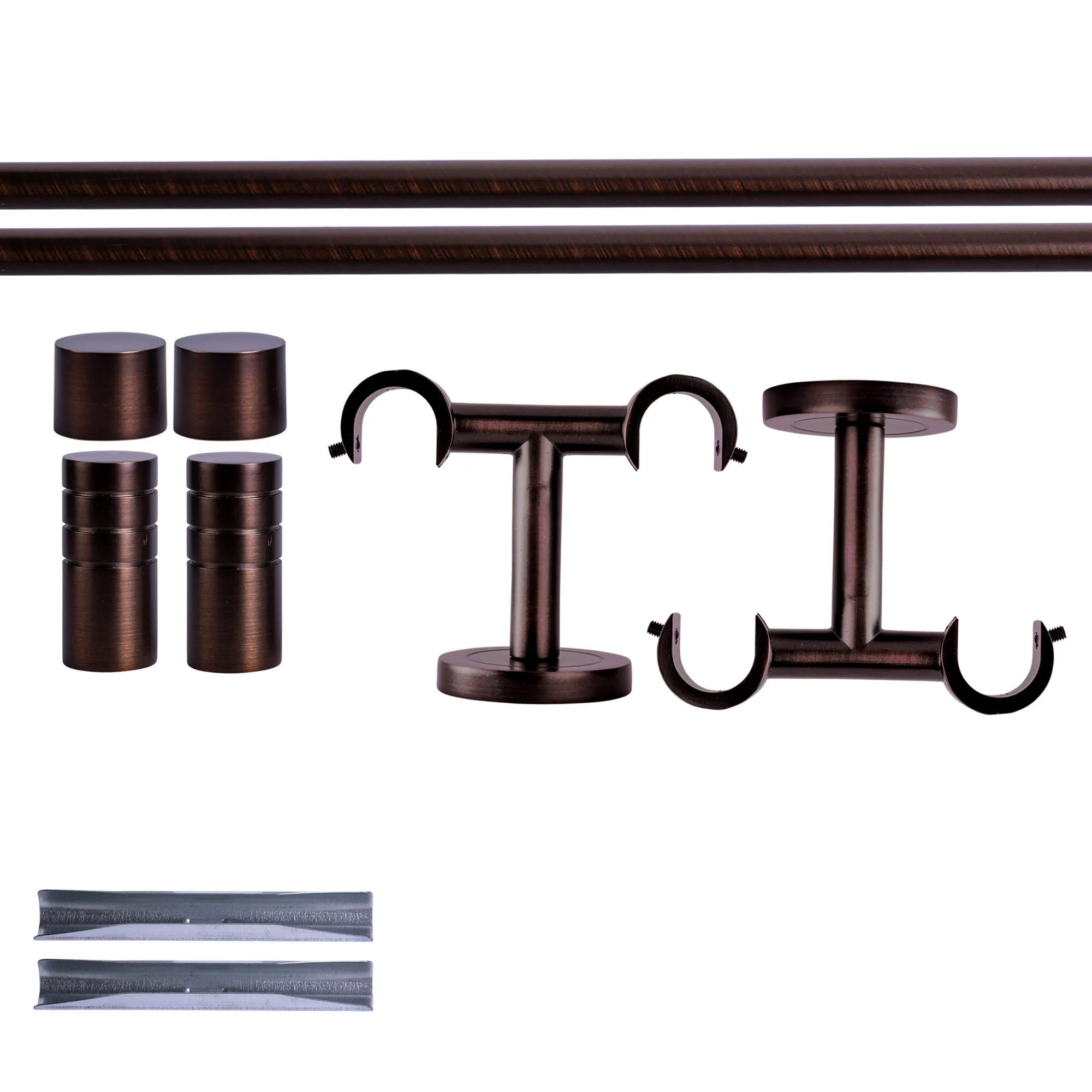 Zestaw karniszy | 2 szyny, ⌀ 19 mm, 120 cm, brązowo-czerwony + Uchwyt sufitowy, Końcówka żłobkowana