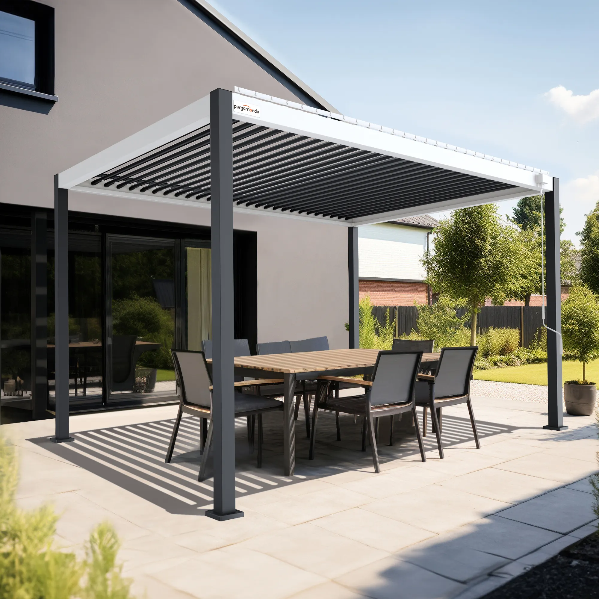 Pergola mit Lamellendach | 3 x 4 m, anthrazit / weiß / anthrazit