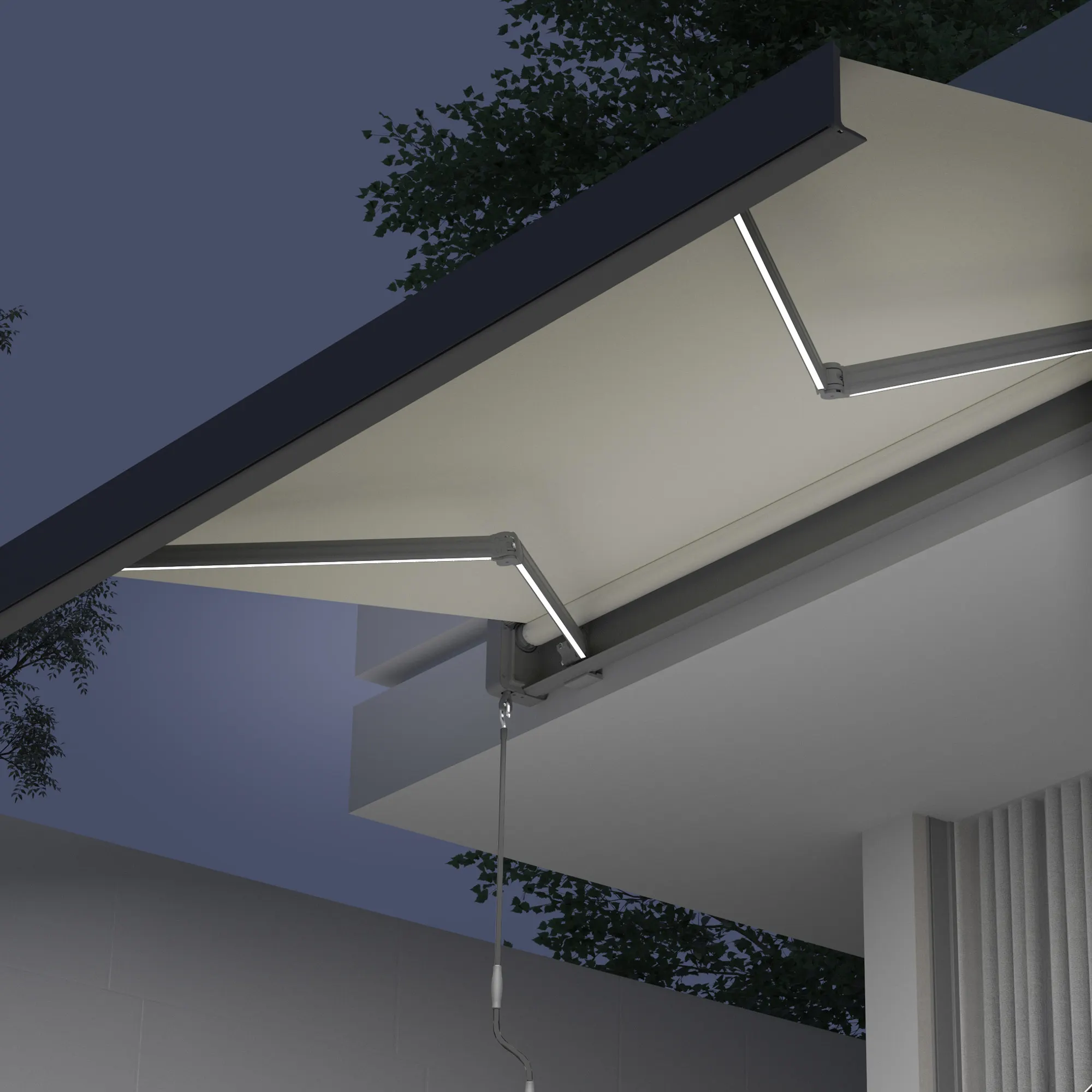 Markiza w kasecie Quadris LED | 3,45 x 3 m, antracytowy, tkanina: kremowy, jednokolorowa