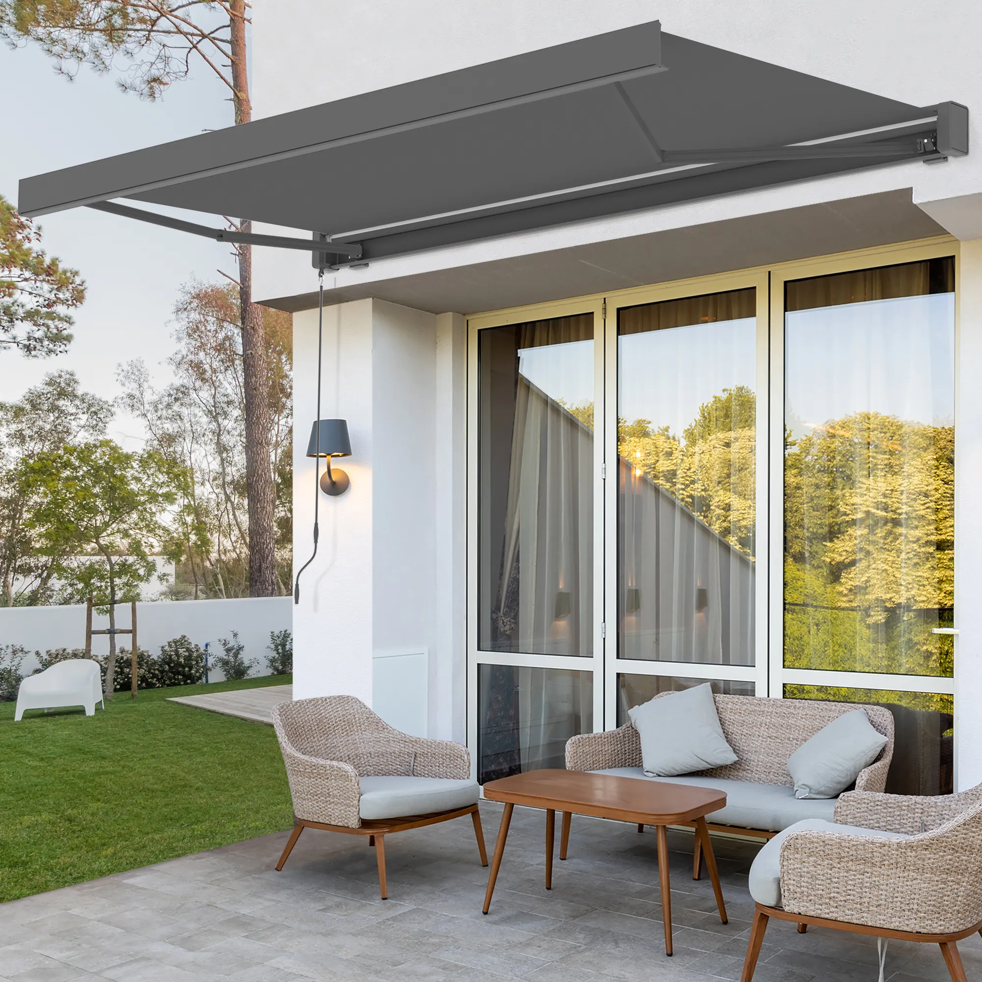 Markiza w kasecie Quadris LED | 3,95 x 3 m, antracytowy, tkanina: szary, jednokolorowa