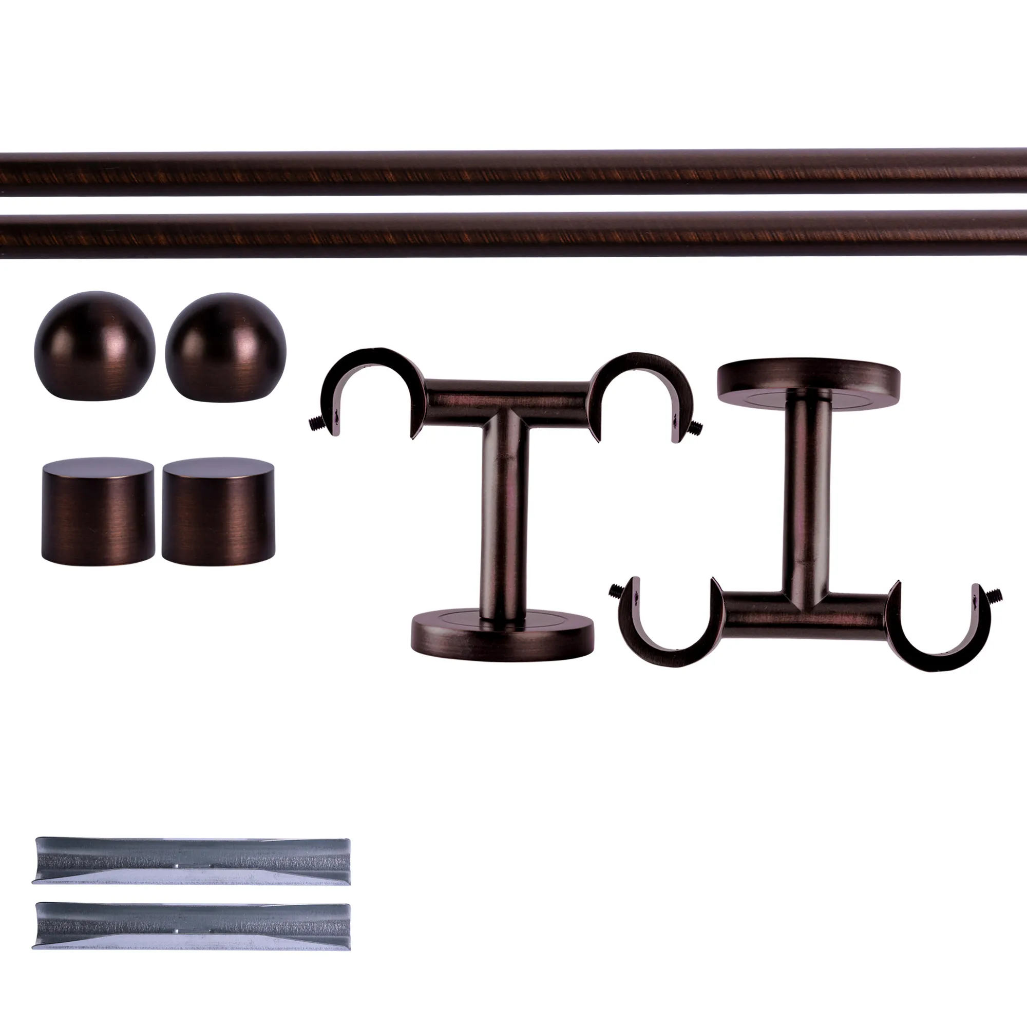 Zestaw karniszy | 2 szyny, ⌀ 19 mm, 120 cm, brązowo-czerwony + Uchwyt sufitowy, Końcówka w kształcie kuli