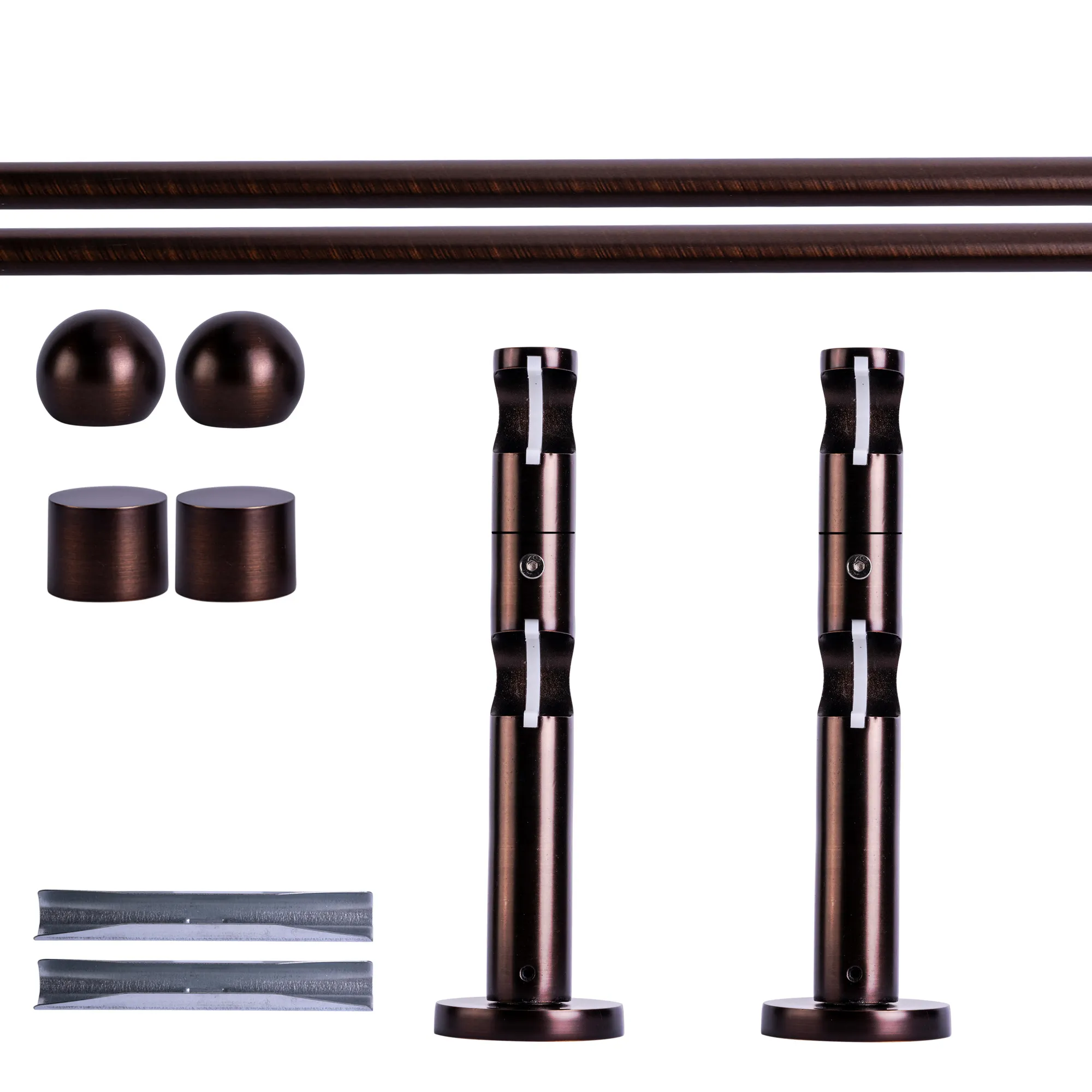 Zestaw karniszy | 2 szyny, ⌀ 19 mm, 200 cm, brązowo-czerwony + Uchwyt ścienny, Końcówka w kształcie kuli