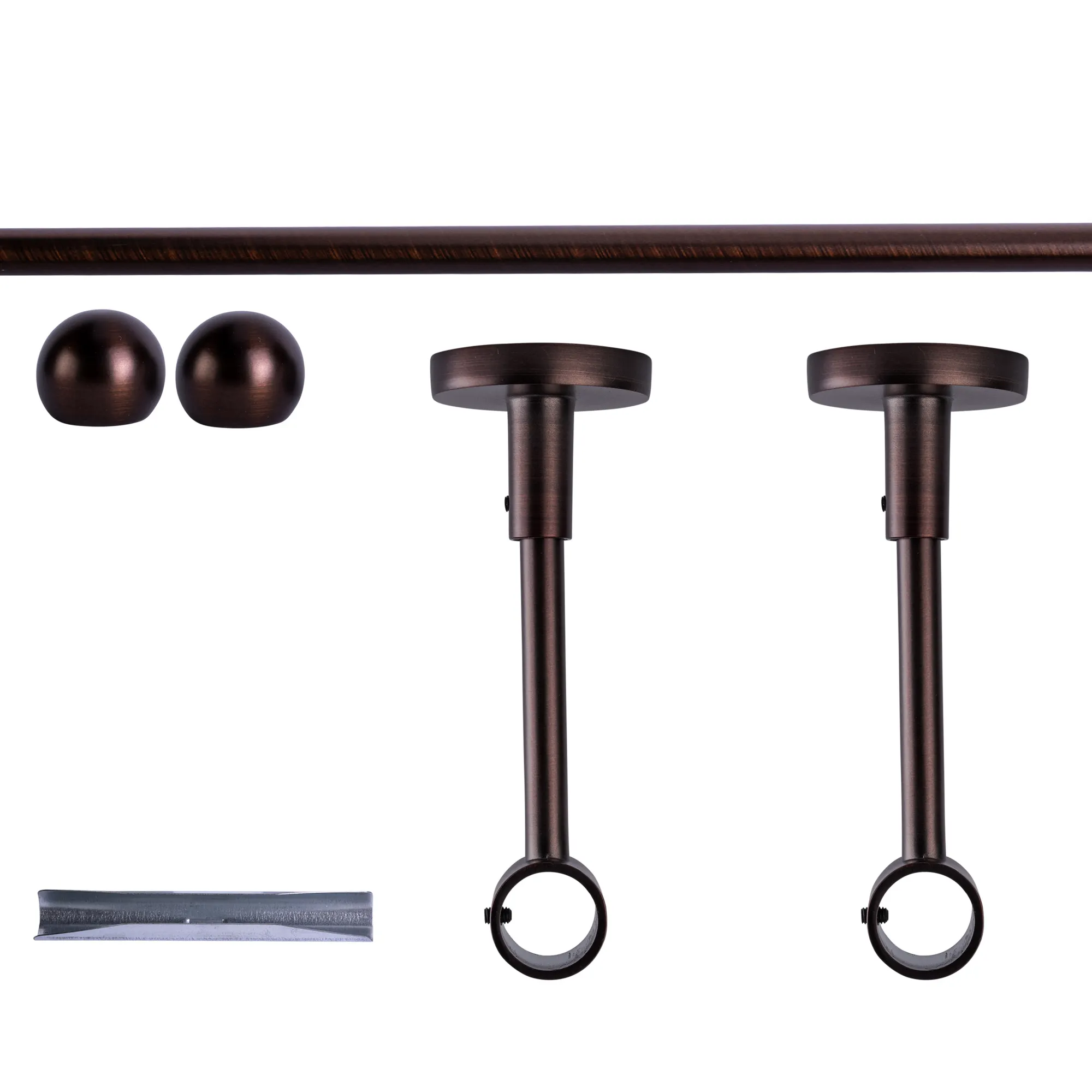 Zestaw karniszy | 1 szyna, ⌀ 19 mm, 120 cm, brązowo-czerwony + Uchwyt sufitowy, Końcówka w kształcie kuli