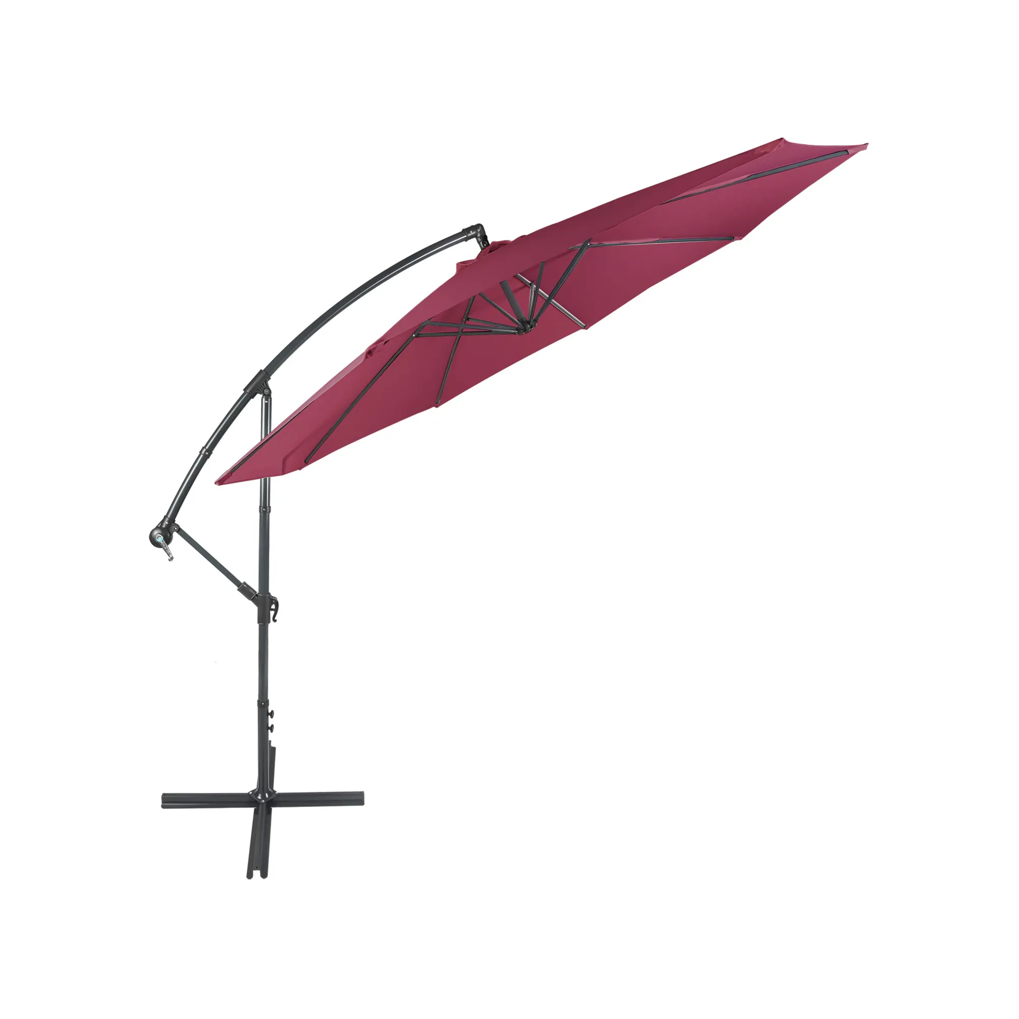 Ombrellone freestanding con struttura curva e tetto regolabile