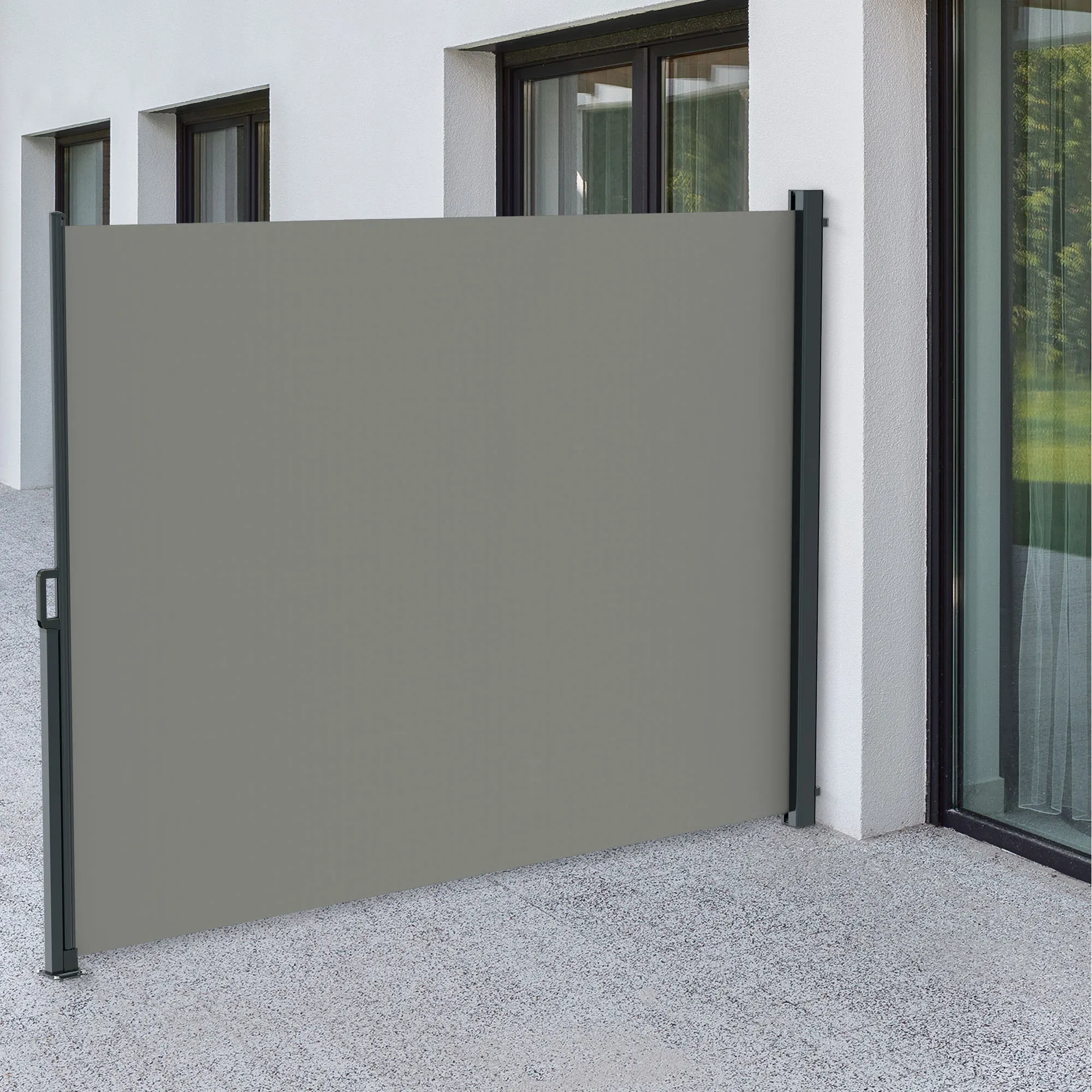 Paravent extérieur rétractable 2000 | 1,8 x 3 m | Structure : anthracite | Tissu : uni, gris