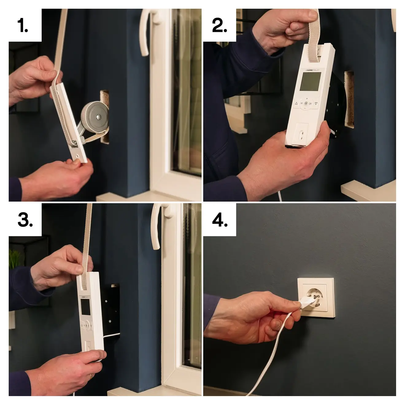 Montage eines elektrischen Gurtwicklers RolloTron pure an einem Fenster mit Stromanschluss