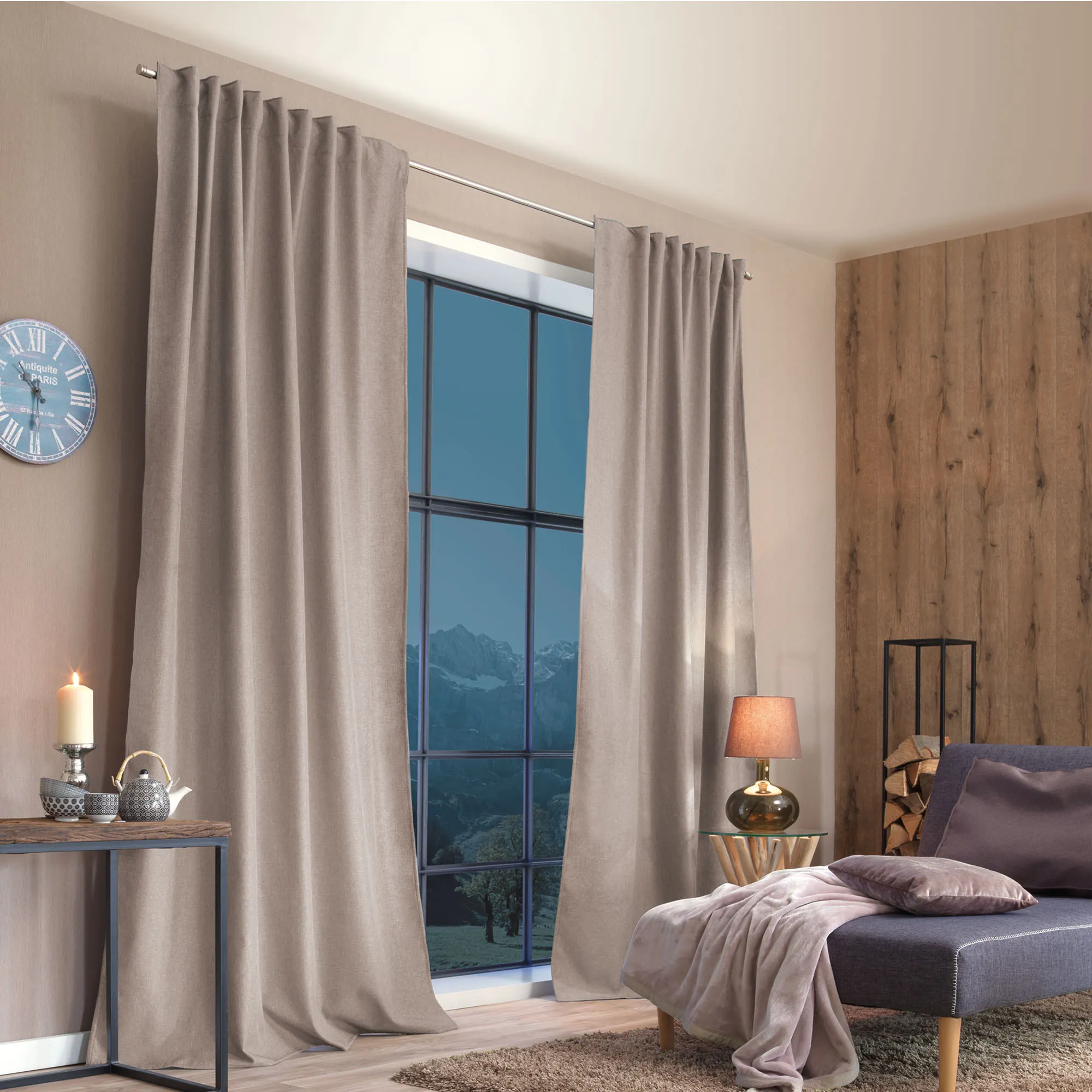 ESKIMO Thermo-Vorhang mit Kombiband | blickdicht, 135 x 245 cm, natur, 2 Stück