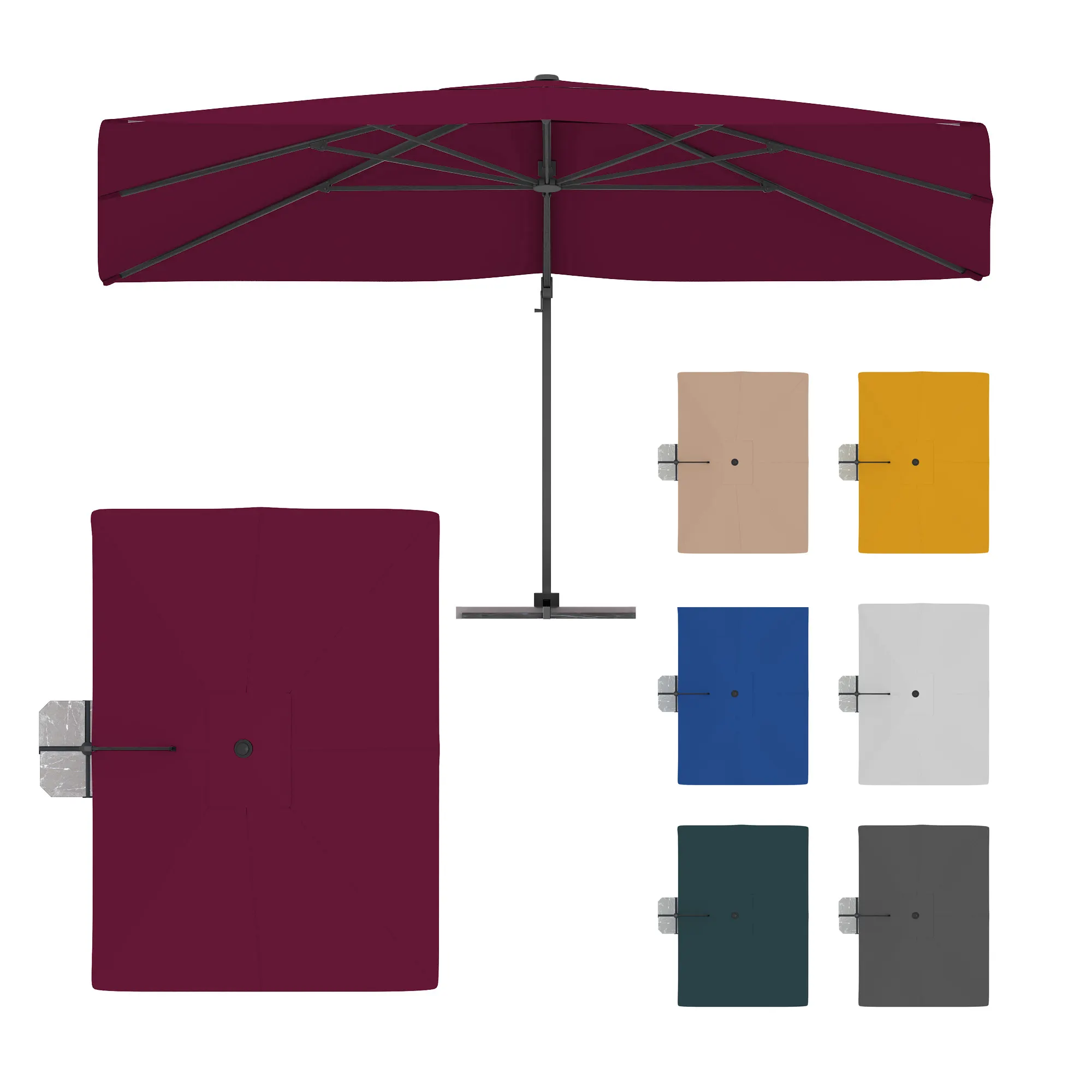 Parasol na wysięgniku parapenda | 4 x 3 m, prostokątny, bordowy | stelaż ze wspornikiem krzyżowym, antracytowy