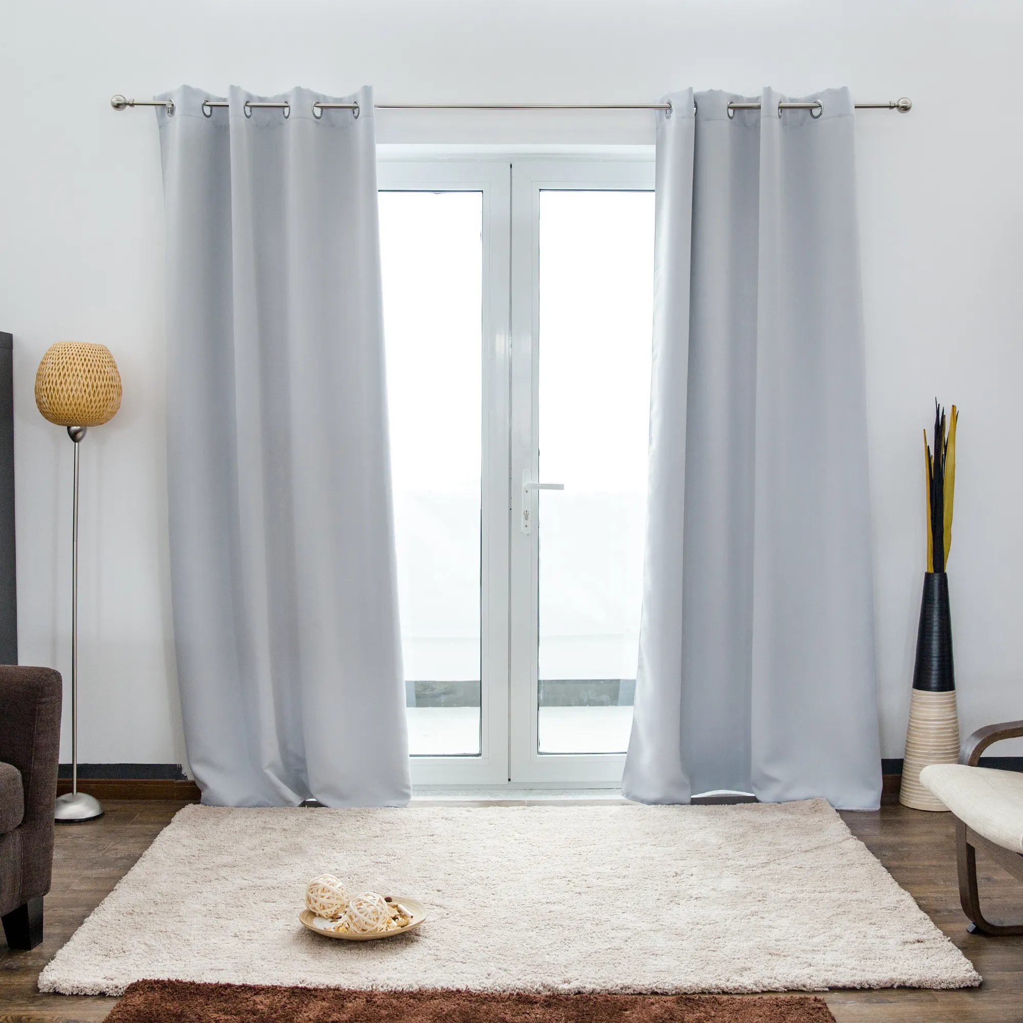 Tenda con occhielli AURORA | opaco, 140 x 245 cm, argentato e bianco, 2 pezzi