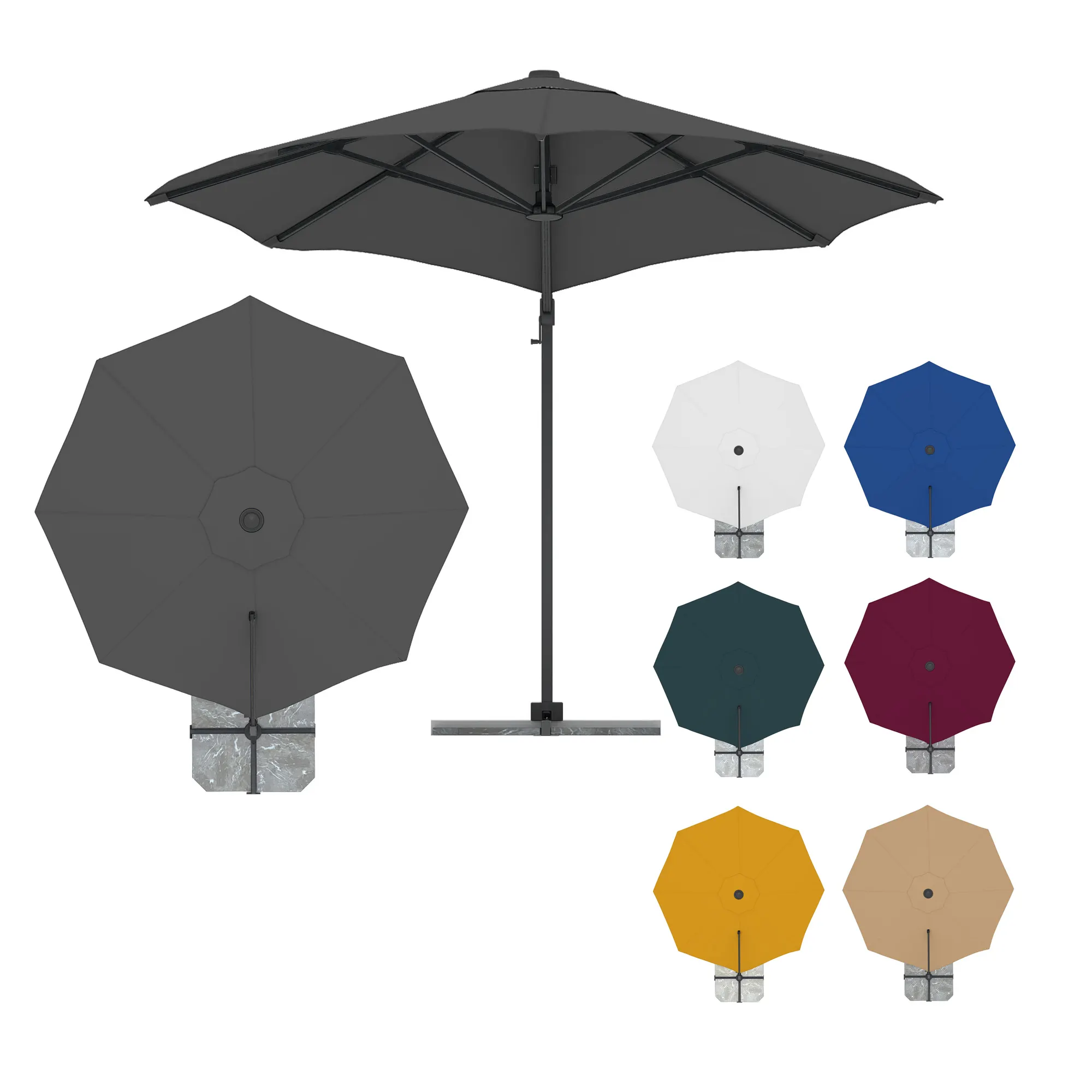 parapenda Ampelschirm | 3,5 m, rund, grau | Gestell inkl. Standkreuz, anthrazit