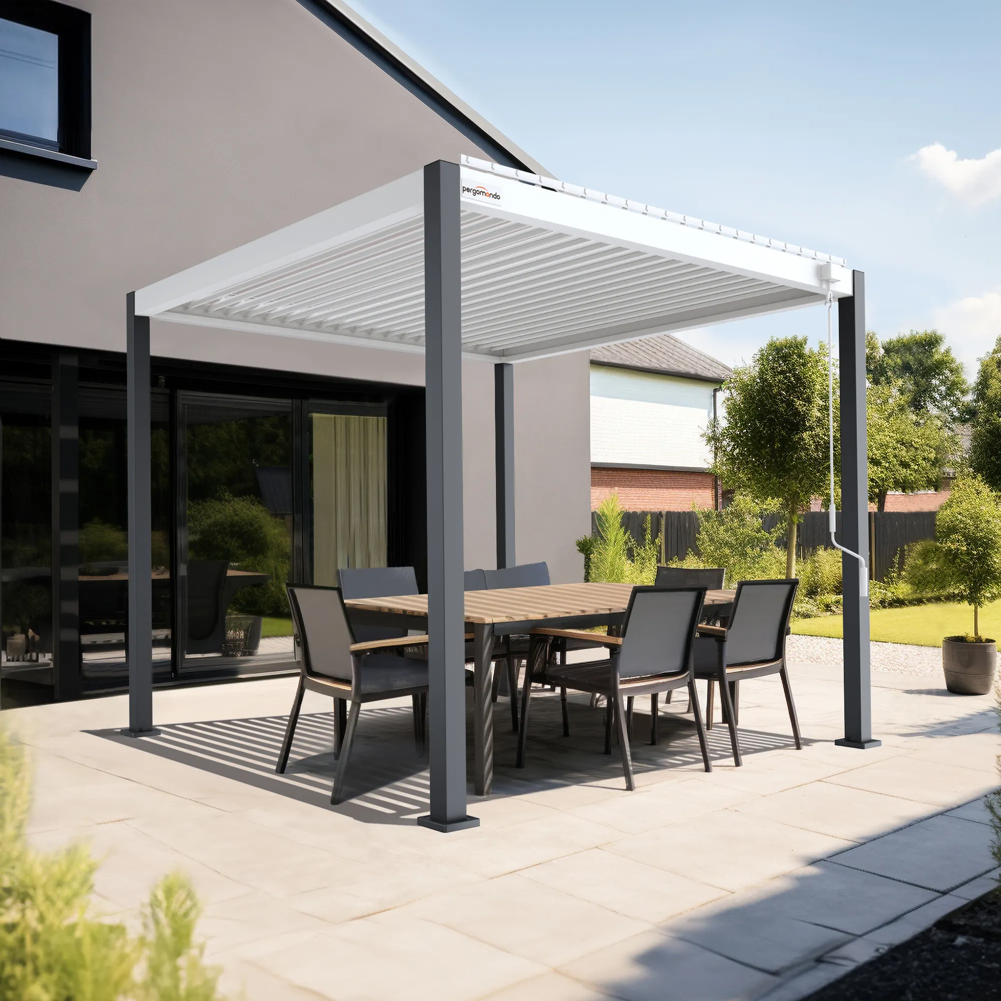 Pergola aluminiowa | 3 x 3 m, biały / biały / antracytowy
