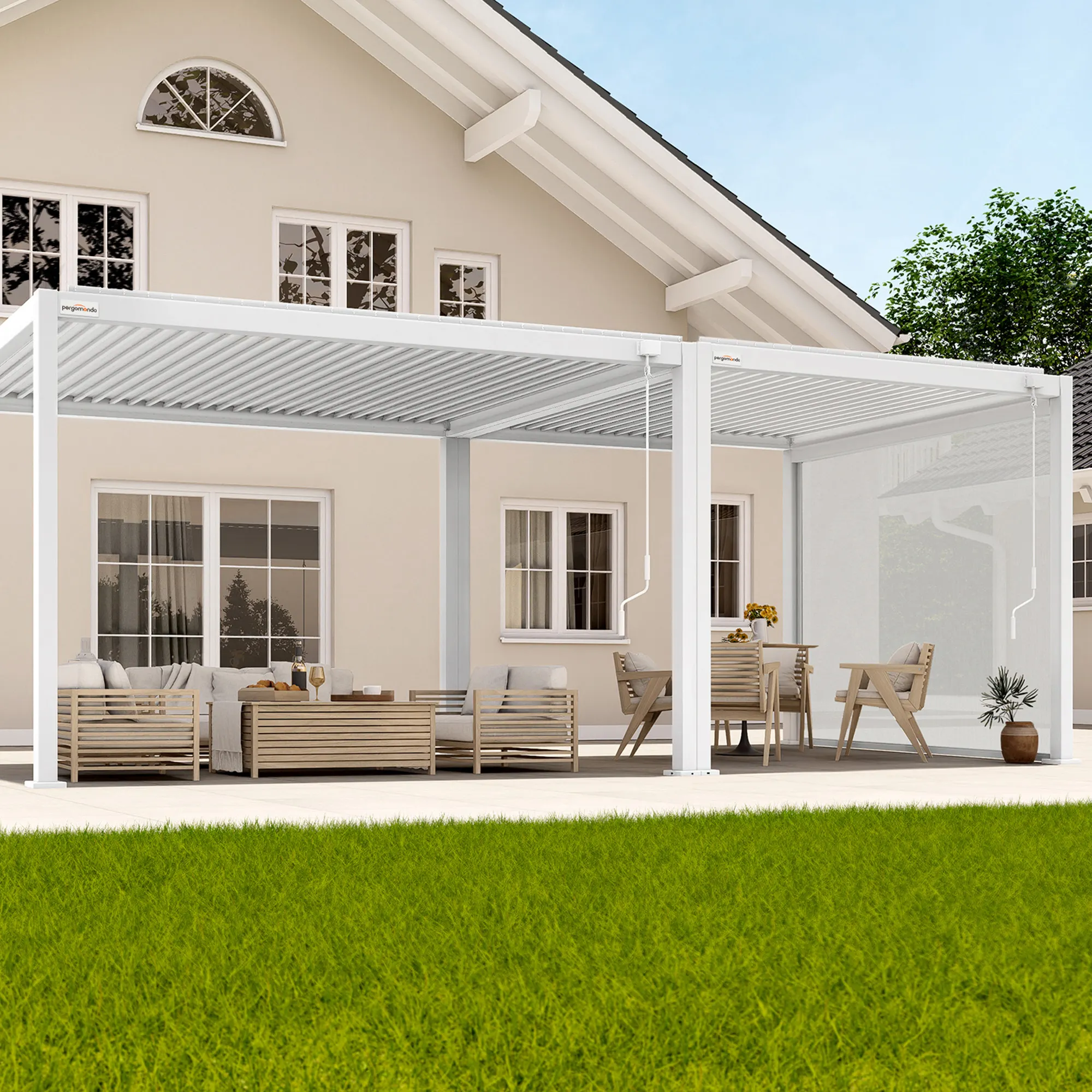 Pergola mit Lamellendach | 3 x 7 m, weiß