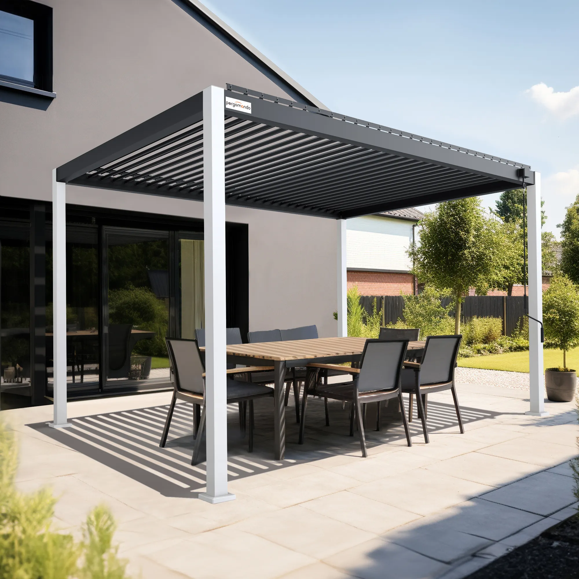 Pergola mit Lamellendach | 3 x 4 m, anthrazit / anthrazit / weiß
