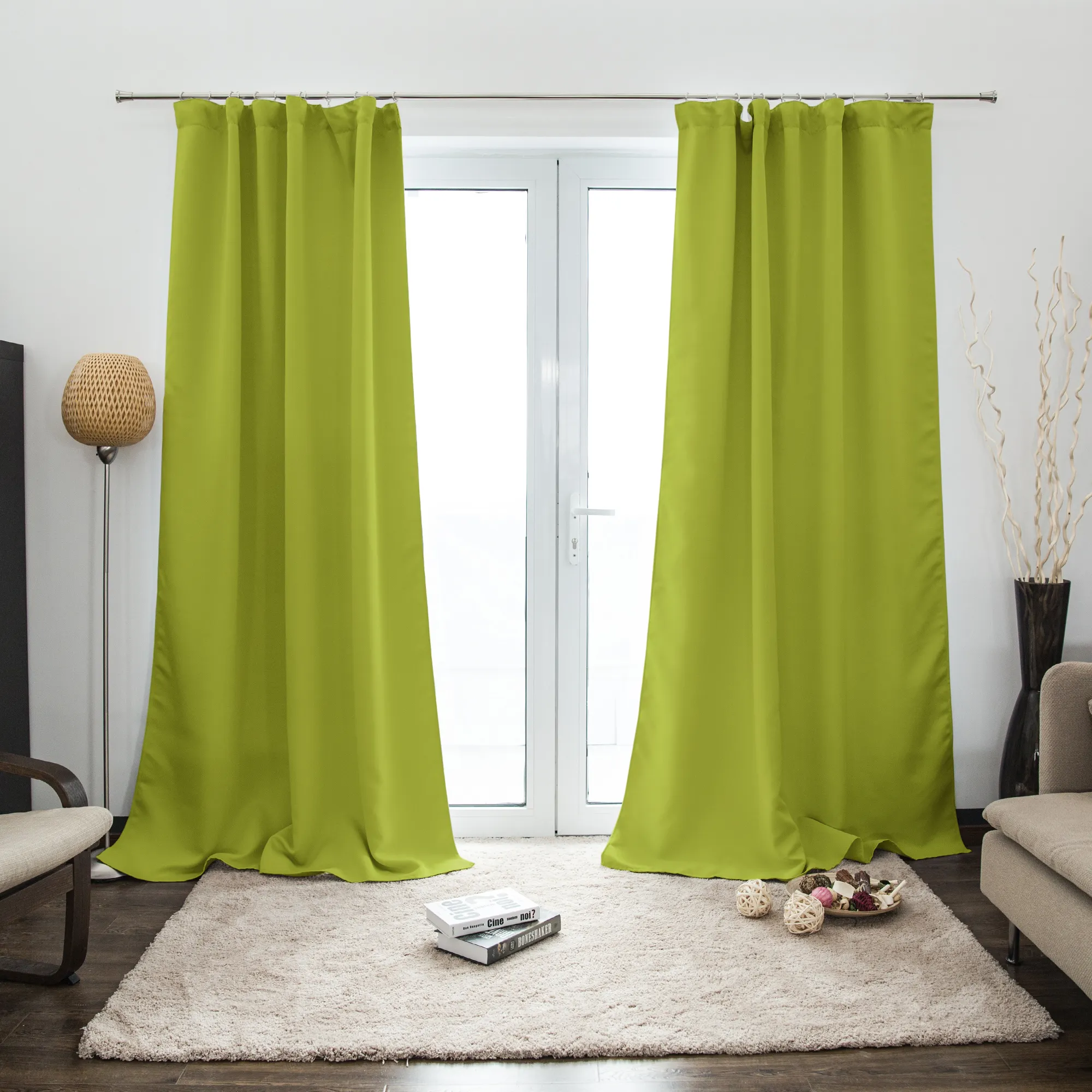 Cortina Fruncida AURORA | opaco, 140 x 235 cm, verde claro